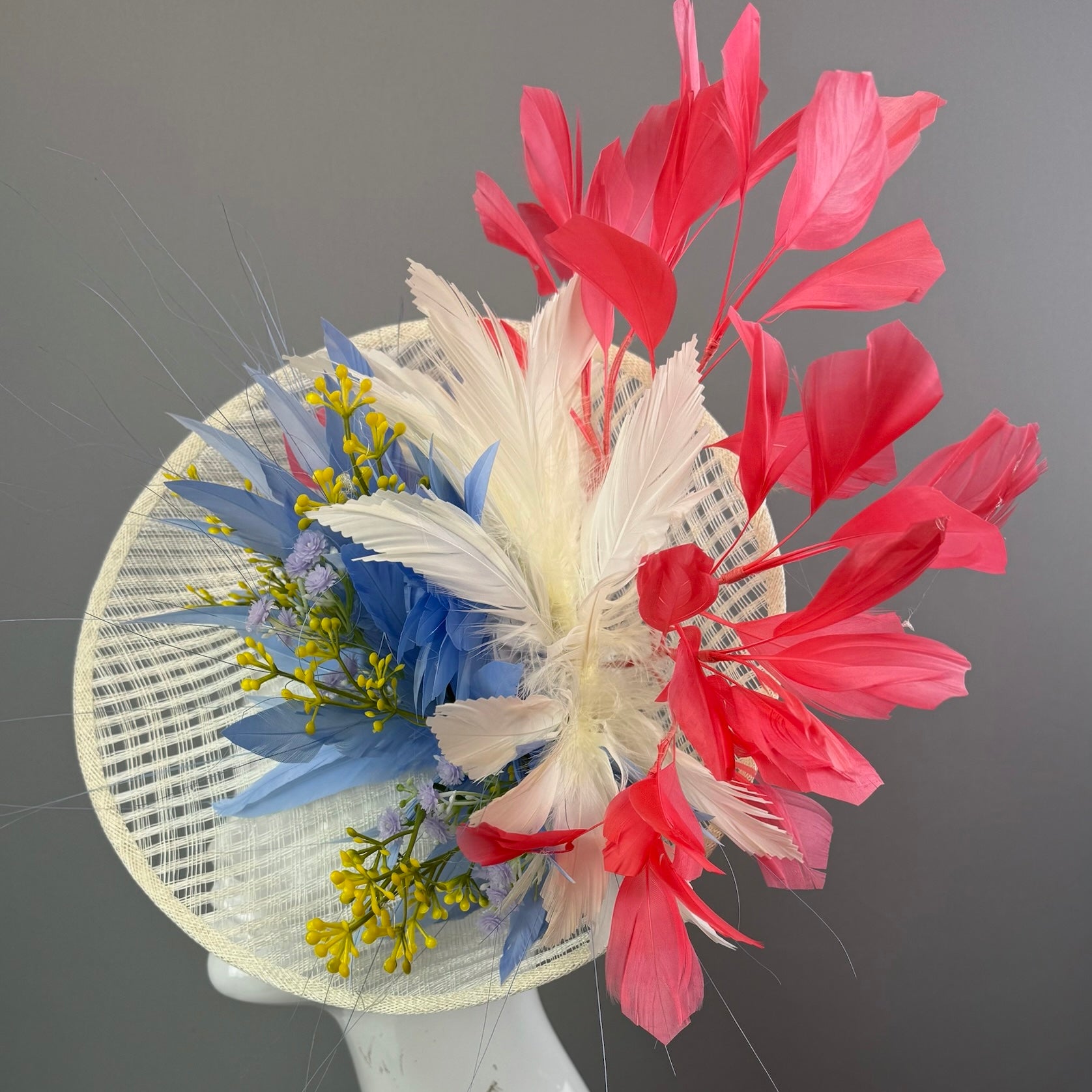 Cream, Blue and Pink Kentucky Derby fascinator, Derby Hat Alternative (GOLD LINE)