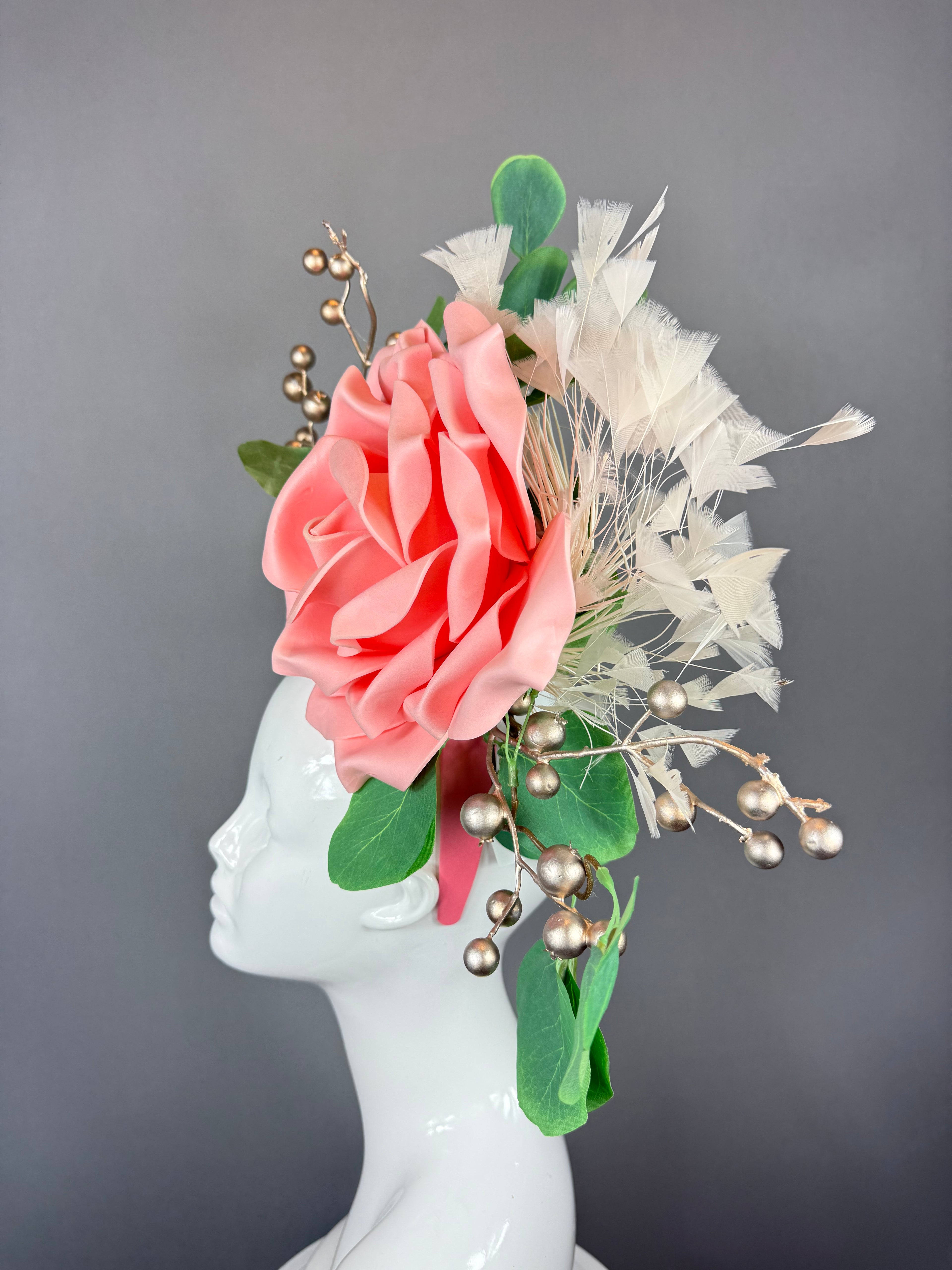Kentucky Derby Fascinator Hat | Peachy Pink & Green Flower Headpiece | Derbyologie