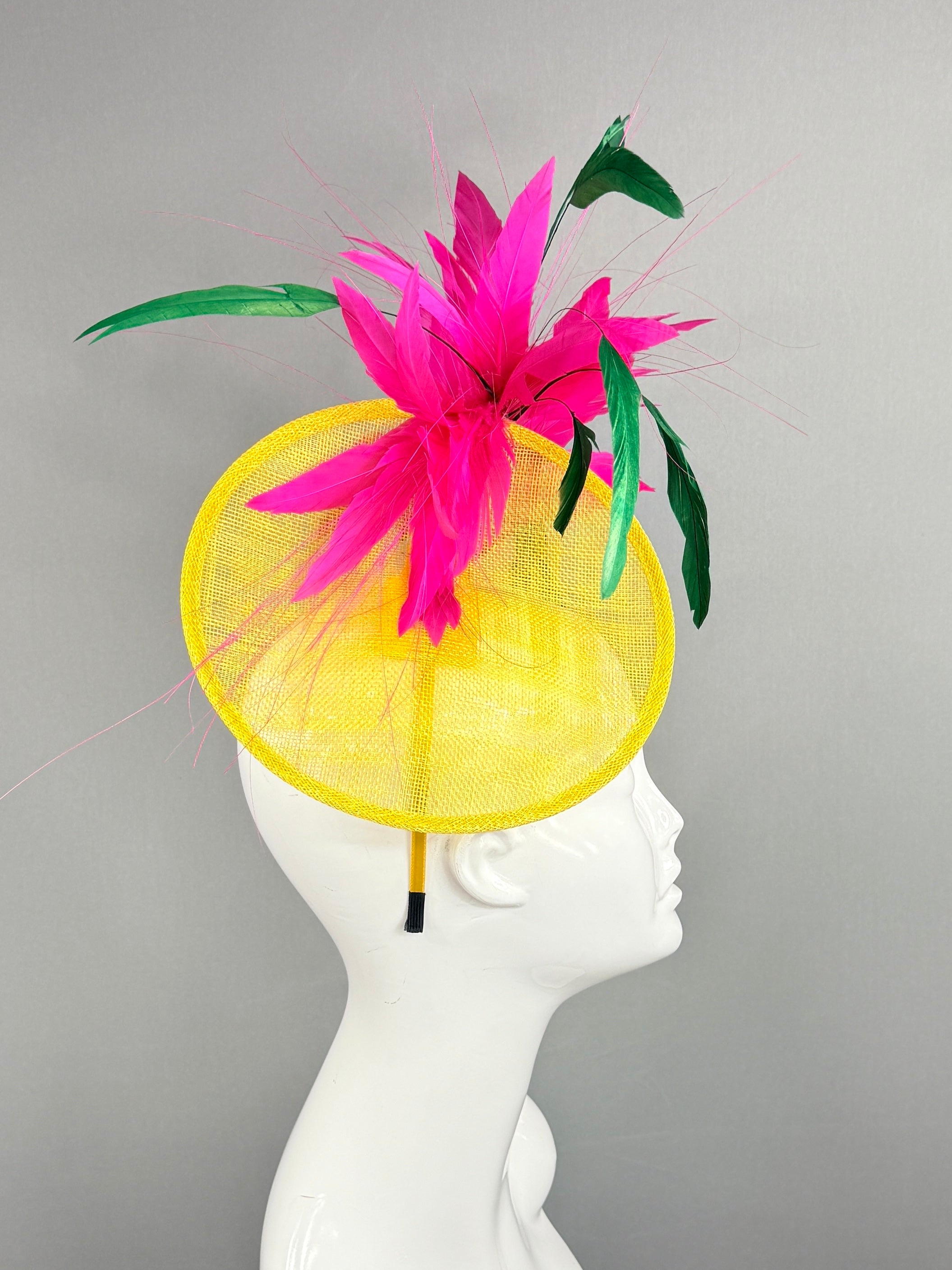 Kentucky Derby Fascinator Hat | Fuchsia, green, and yellow Headpiece | Derbyologie