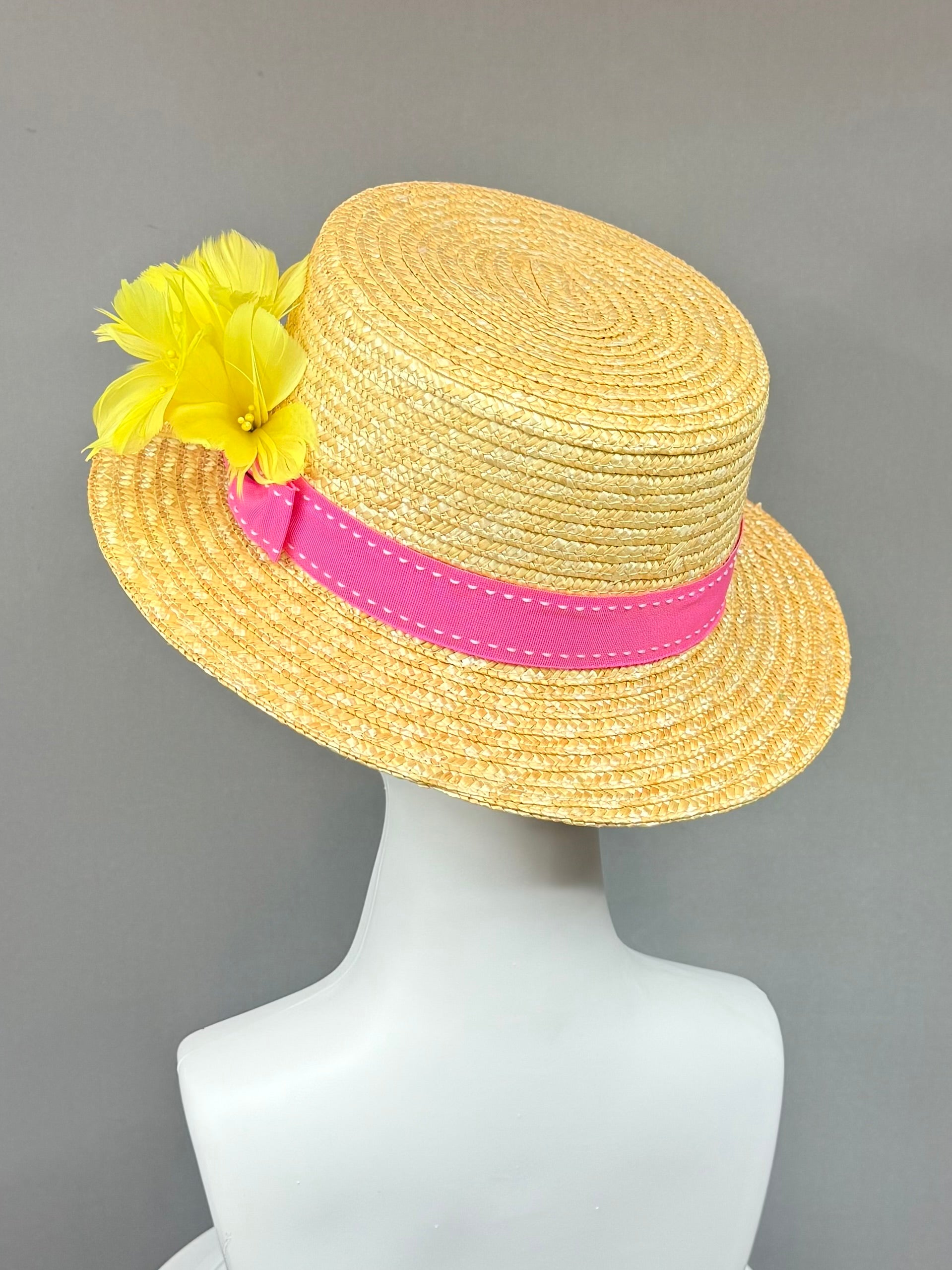Kentucky Derby Men’s Hat | Pink and Yellow Boater Hat| Derbyologie