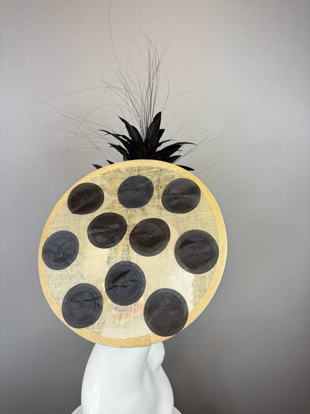 Kentucky Derby Fascinator Hat | Beige and Black Polka Dotted Headpiece | Derbyologie