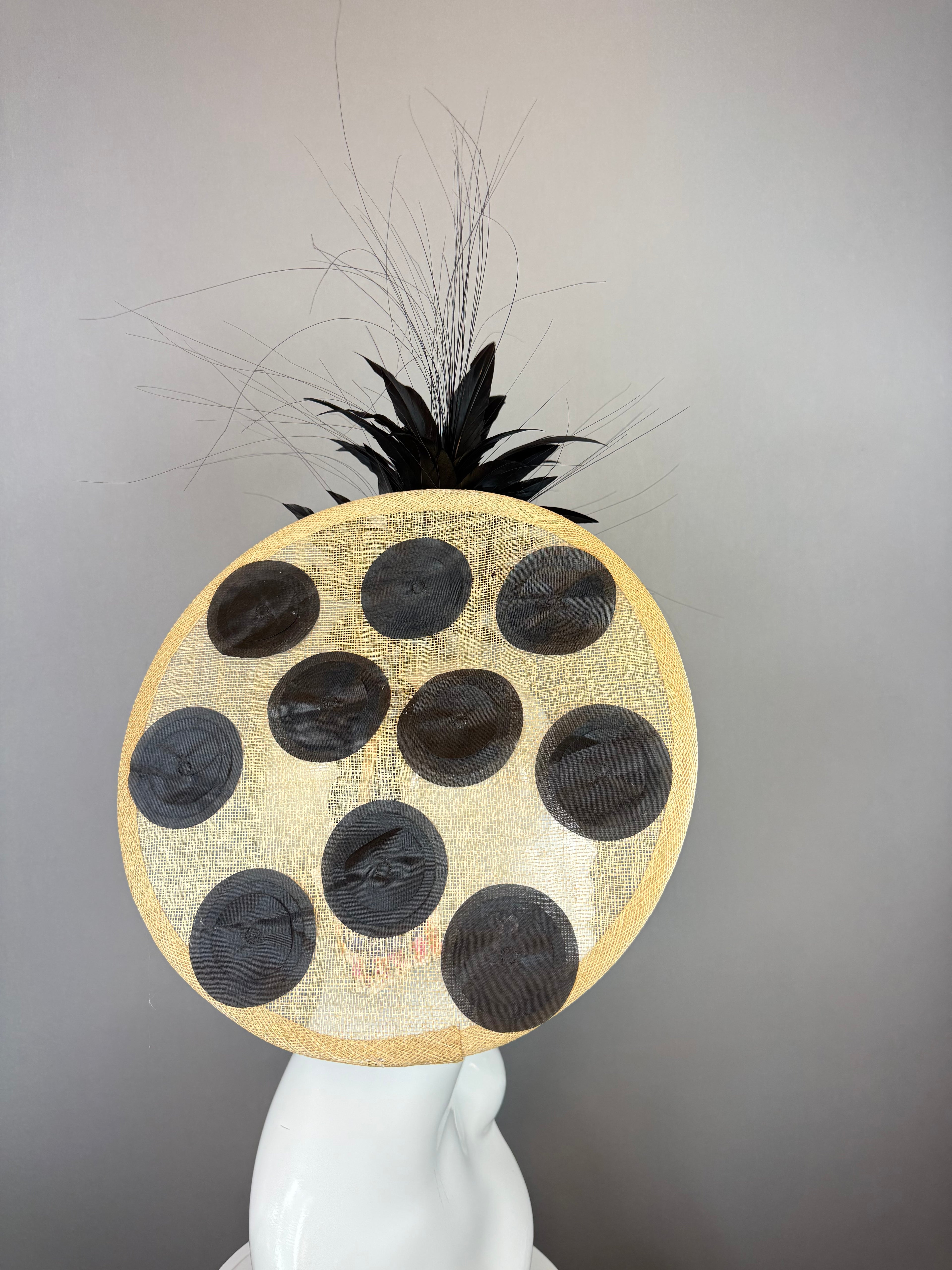 Kentucky Derby Fascinator Hat | Beige and Black Polka Dotted Headpiece | Derbyologie