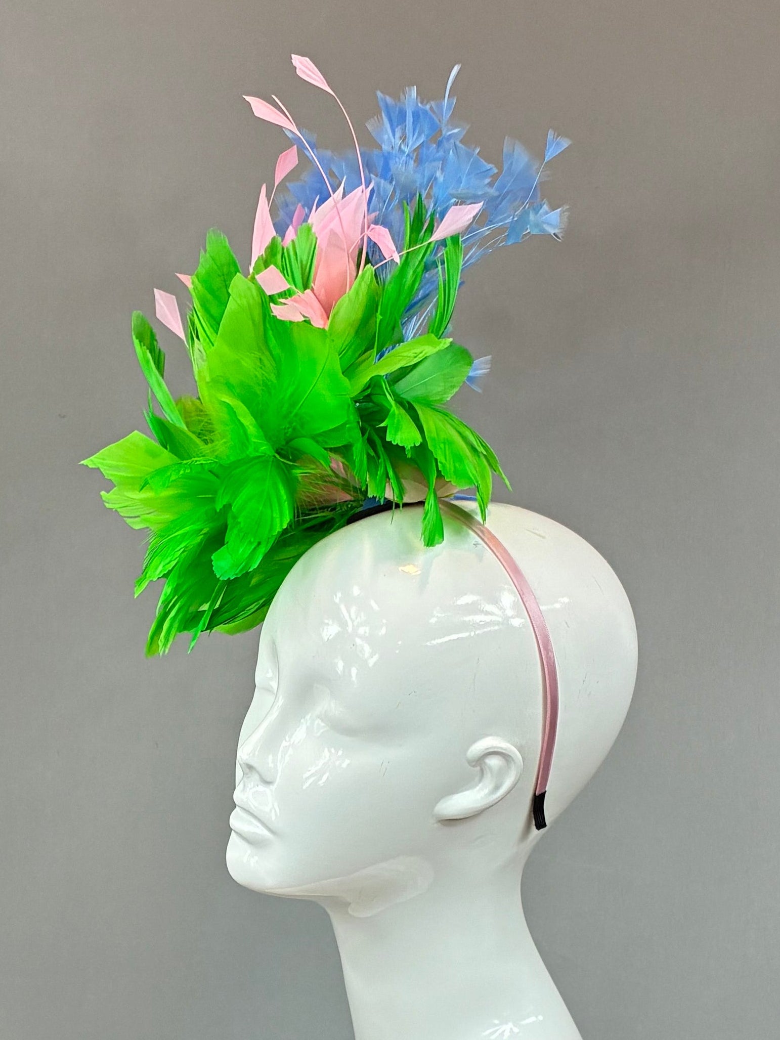 Green, Pink and Blue  Derby Fascinator, Kentucky Derby Hat Alternative, Kentucky derby hat (GOLD LINE)