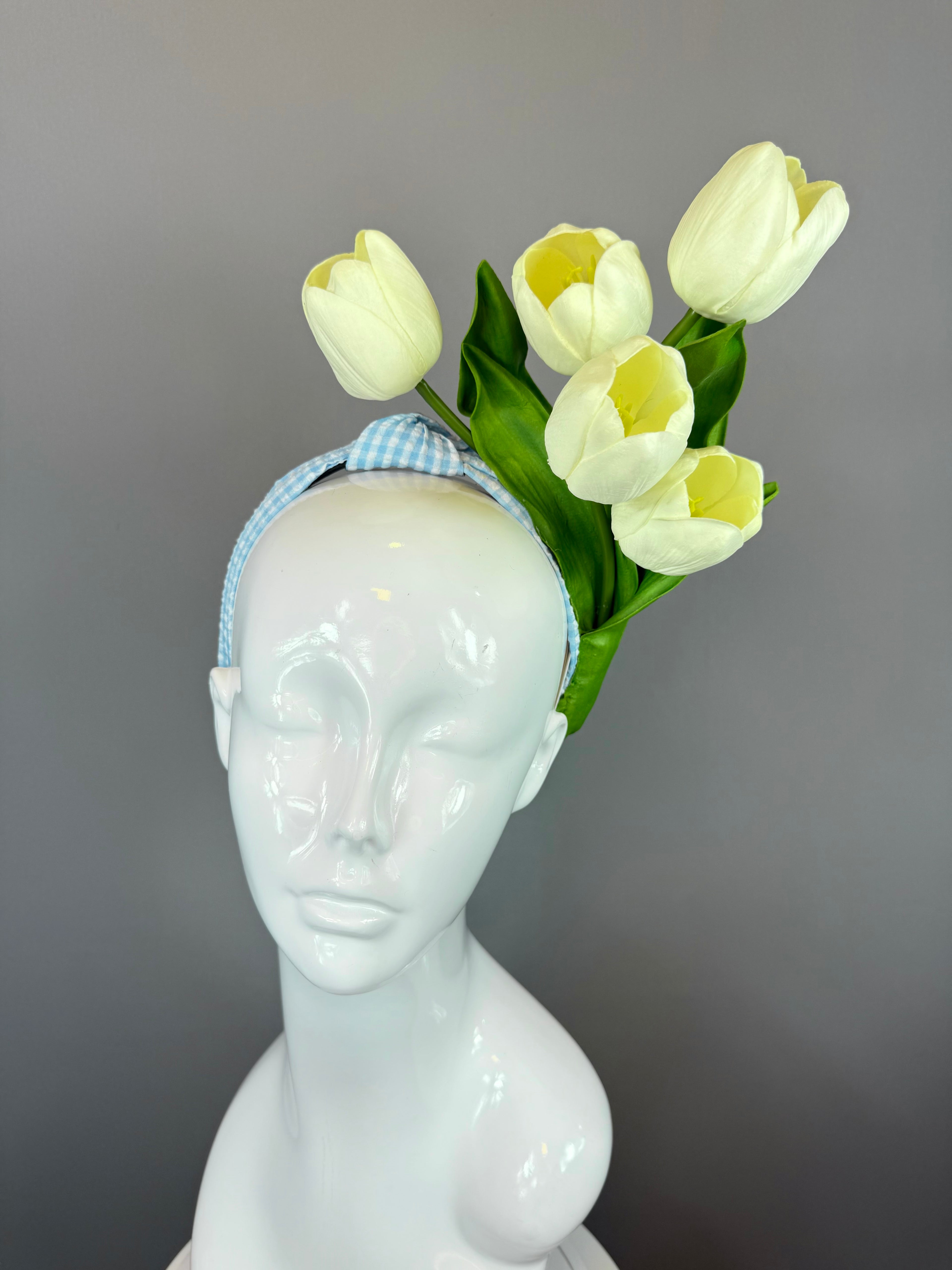 Kentucky Derby Fascinator Hat | Blue and White Tulip Headpiece | Derbyologie