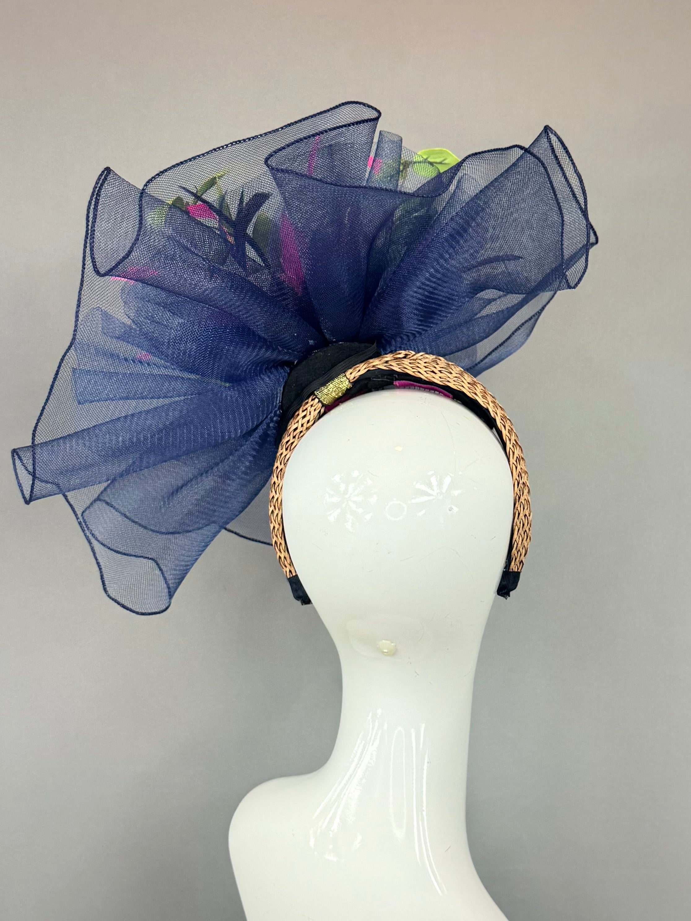Kentucky Derby Fascinator Hat | Navy blue and colorful bouquet Headband Hat | Derbyologie
