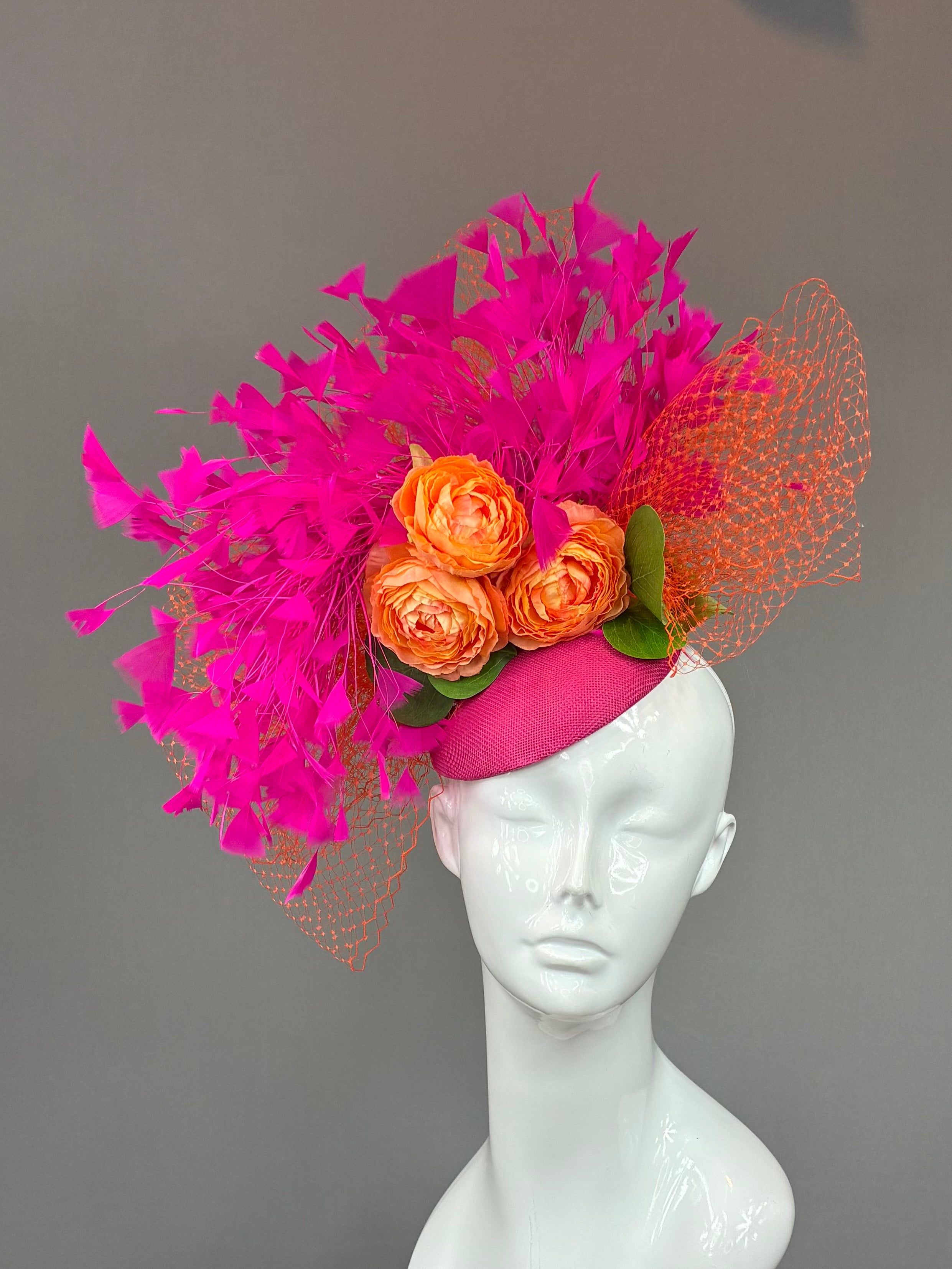Kentucky Derby Fascinator Hat | Orange, pink, and green Hat | Derbyologie