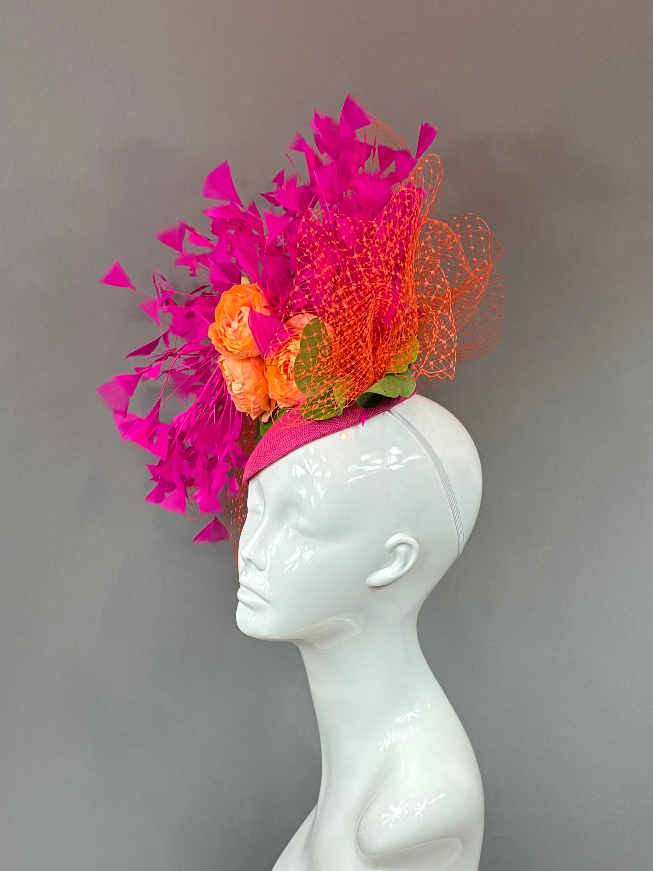 Kentucky Derby Fascinator Hat | Orange, pink, and green Hat | Derbyologie