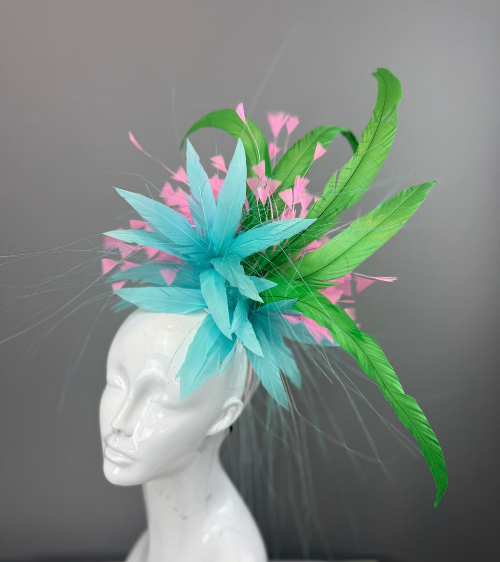 Kentucky Derby Fascinator Hat | Blue, Green, and Pink Headpiece | Derbyologie