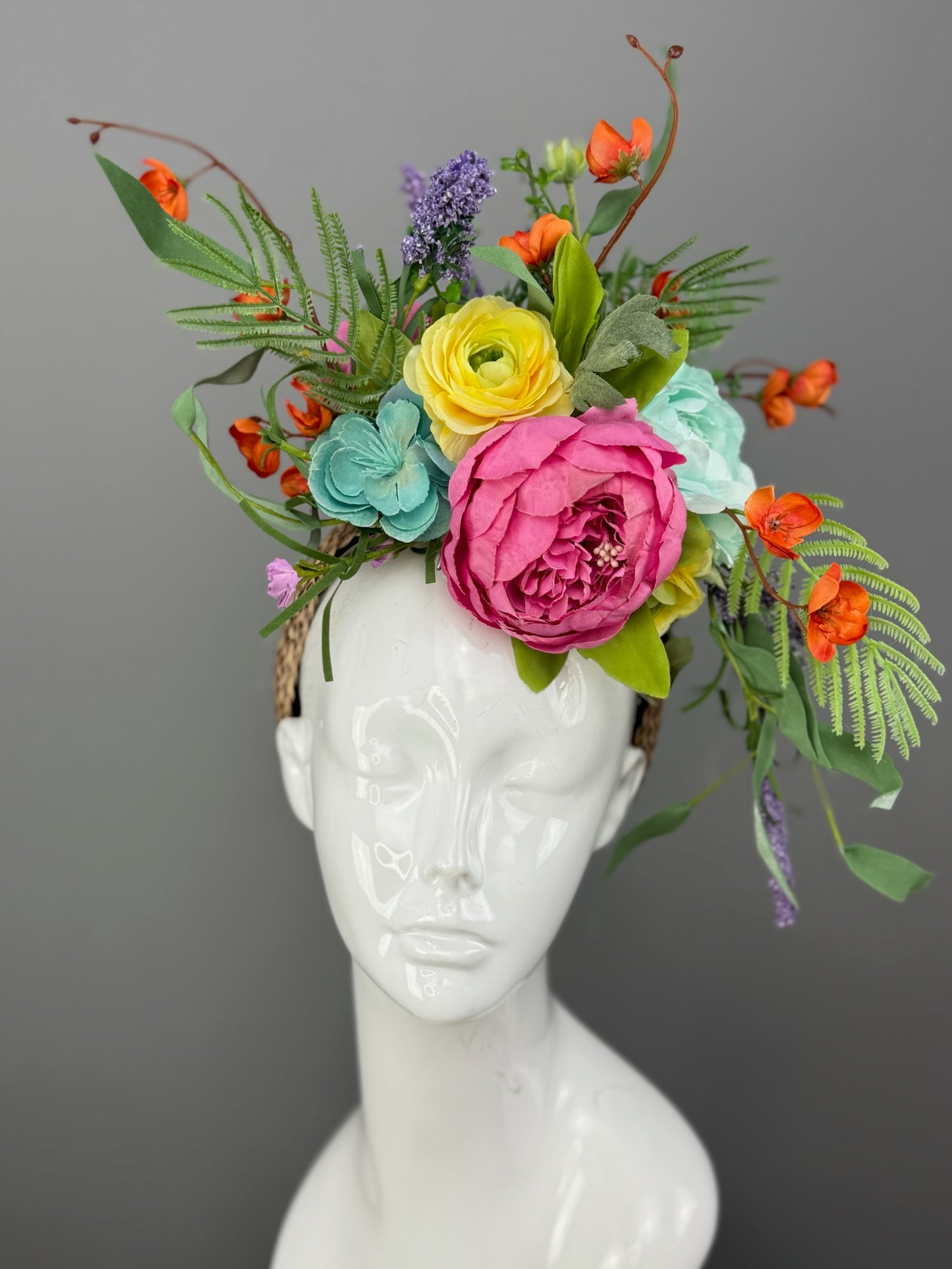 Pink, Yellow and Green Kentucky Derby fascinator, Derby Hat Alternative (GOLD LINE)