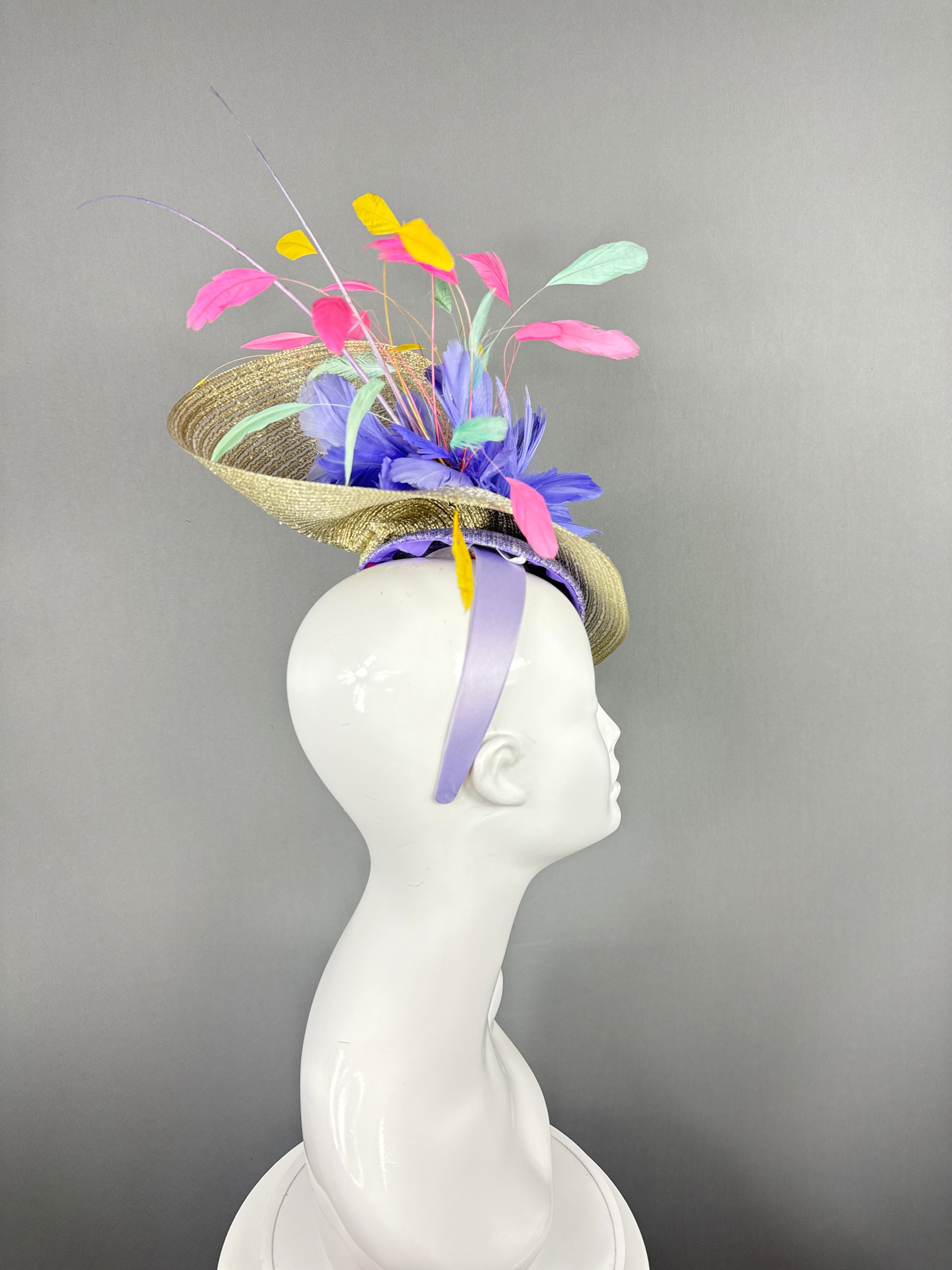Kentucky Derby Fascinator Hat | Pink, Yellow, Purple, and Turquoise Headpiece | Derbyologie
