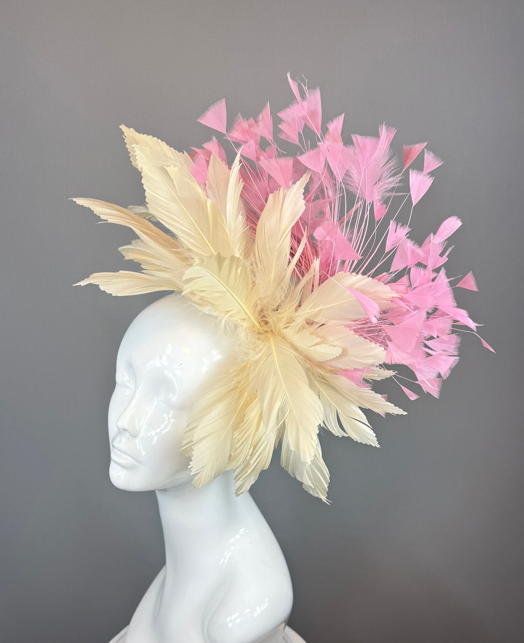 Kentucky Derby Fascinator Hat | Pink & Beige Feather Flower Headpiece | Derbyologie