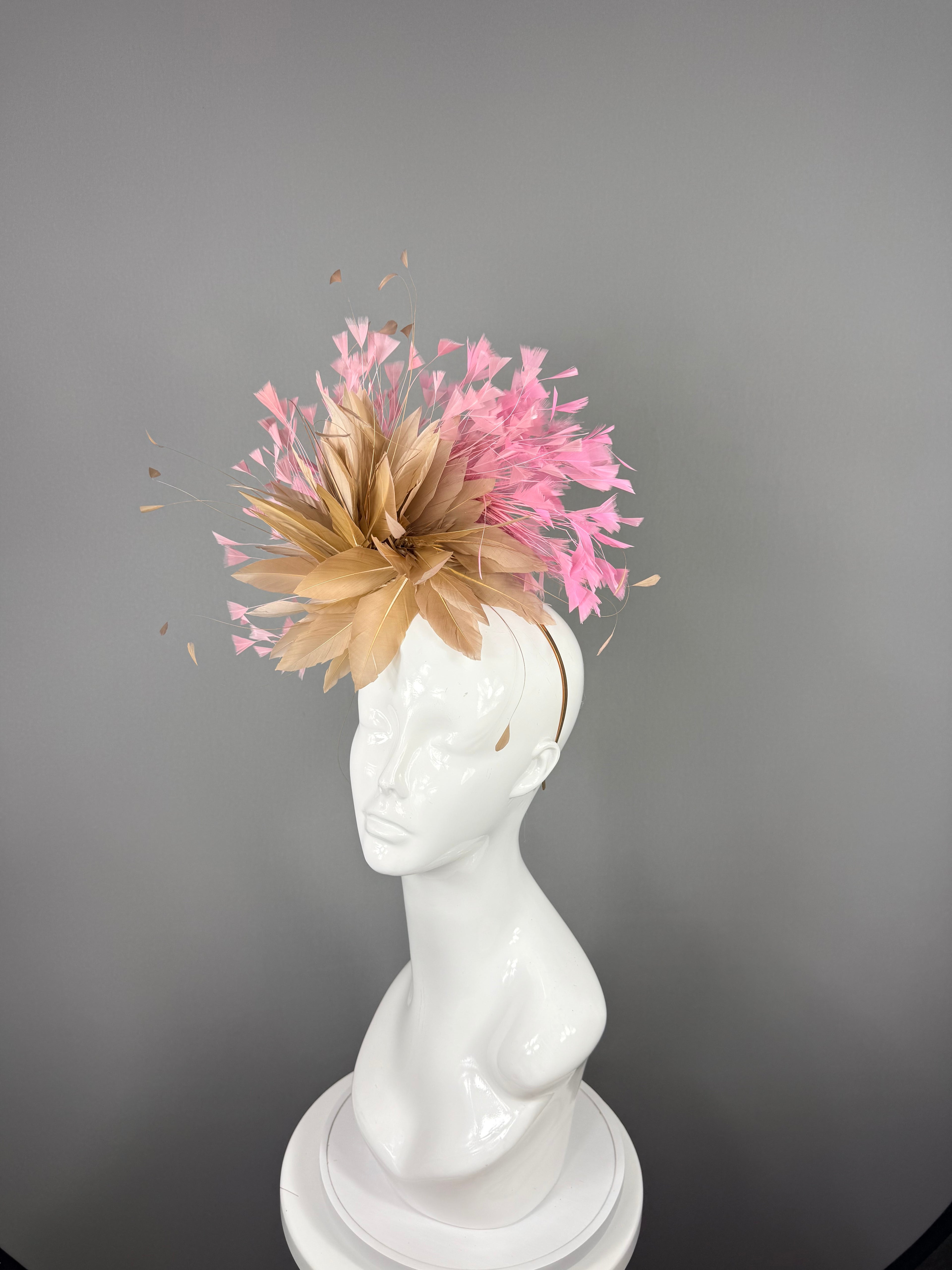 Kentucky Derby Fascinator Hat | Pink & Beige Headpiece | Derbyologie