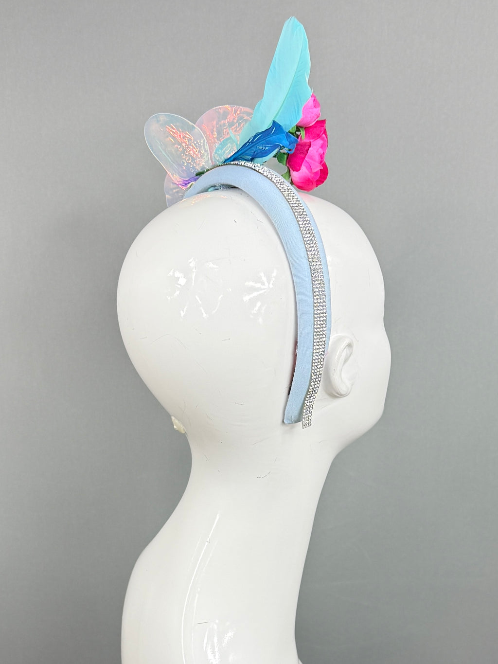 Kentucky Derby Fascinator Hat |Blue, pink, and iridescent Headpiece, created by a 6 year old | Derbyologie