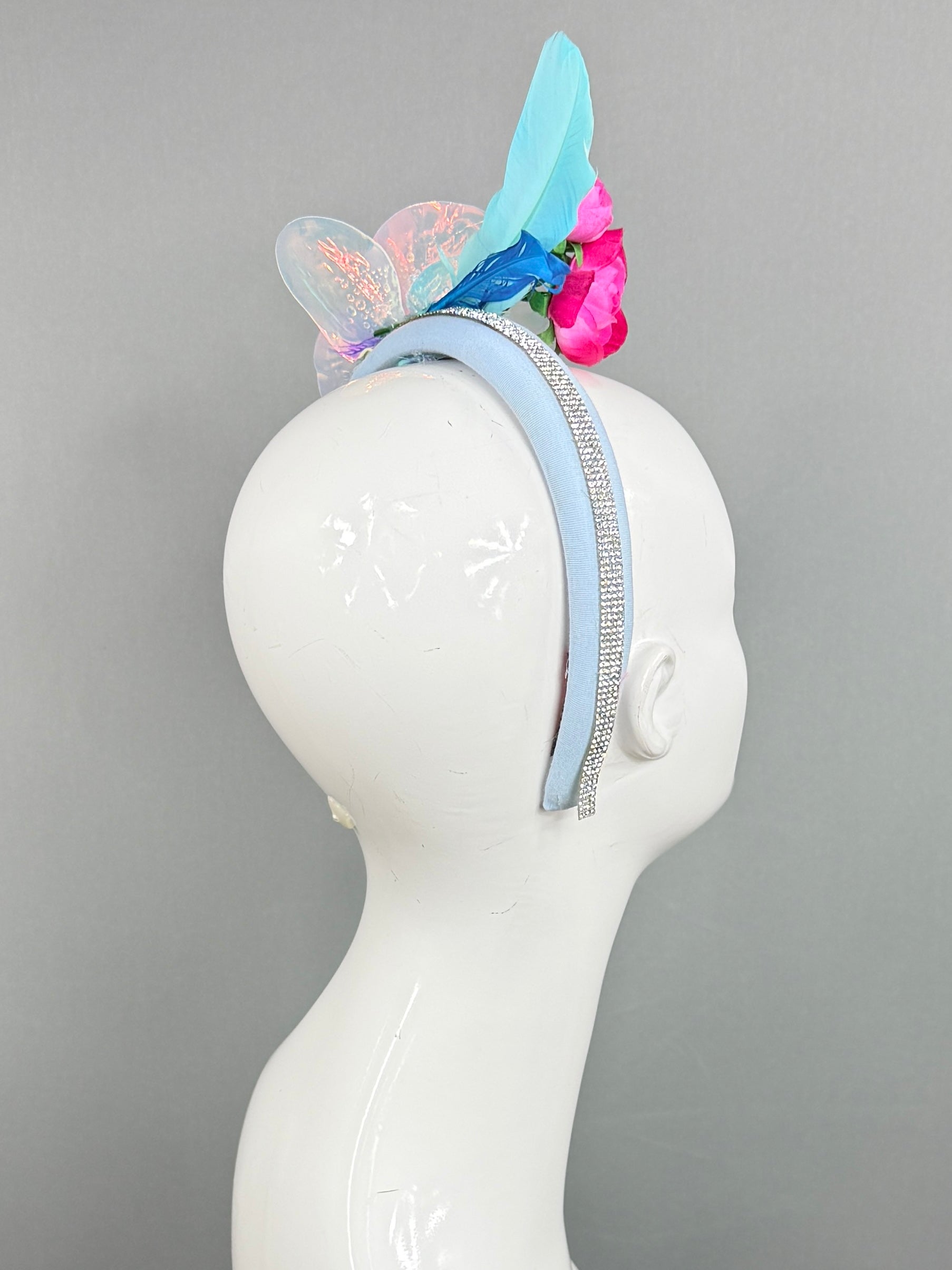 Kentucky Derby Fascinator Hat |Blue, pink, and iridescent Headpiece, created by a 6 year old | Derbyologie