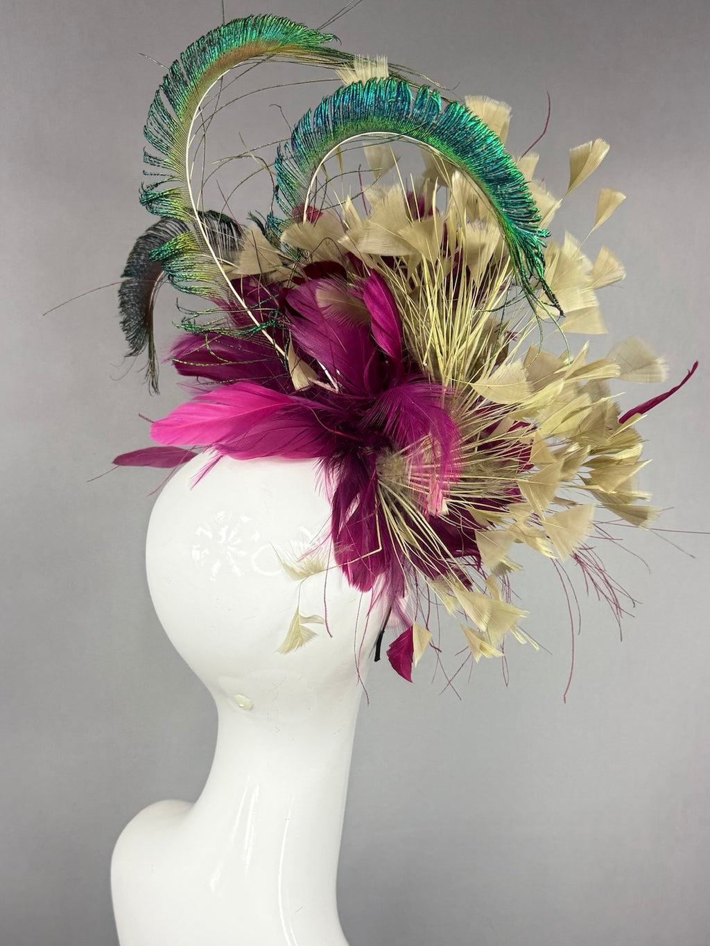 Kentucky Derby Fascinator Hat |  Purple, gold, and green feathered Headpiece | Derbyologie