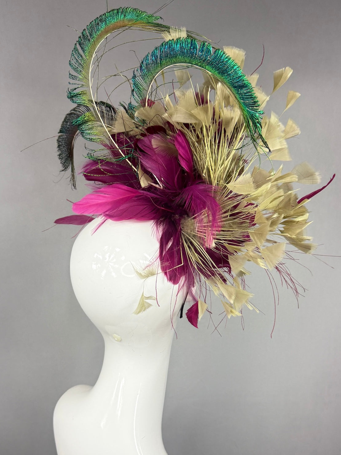 Kentucky Derby Fascinator Hat |  Purple, gold, and green feathered Headpiece | Derbyologie