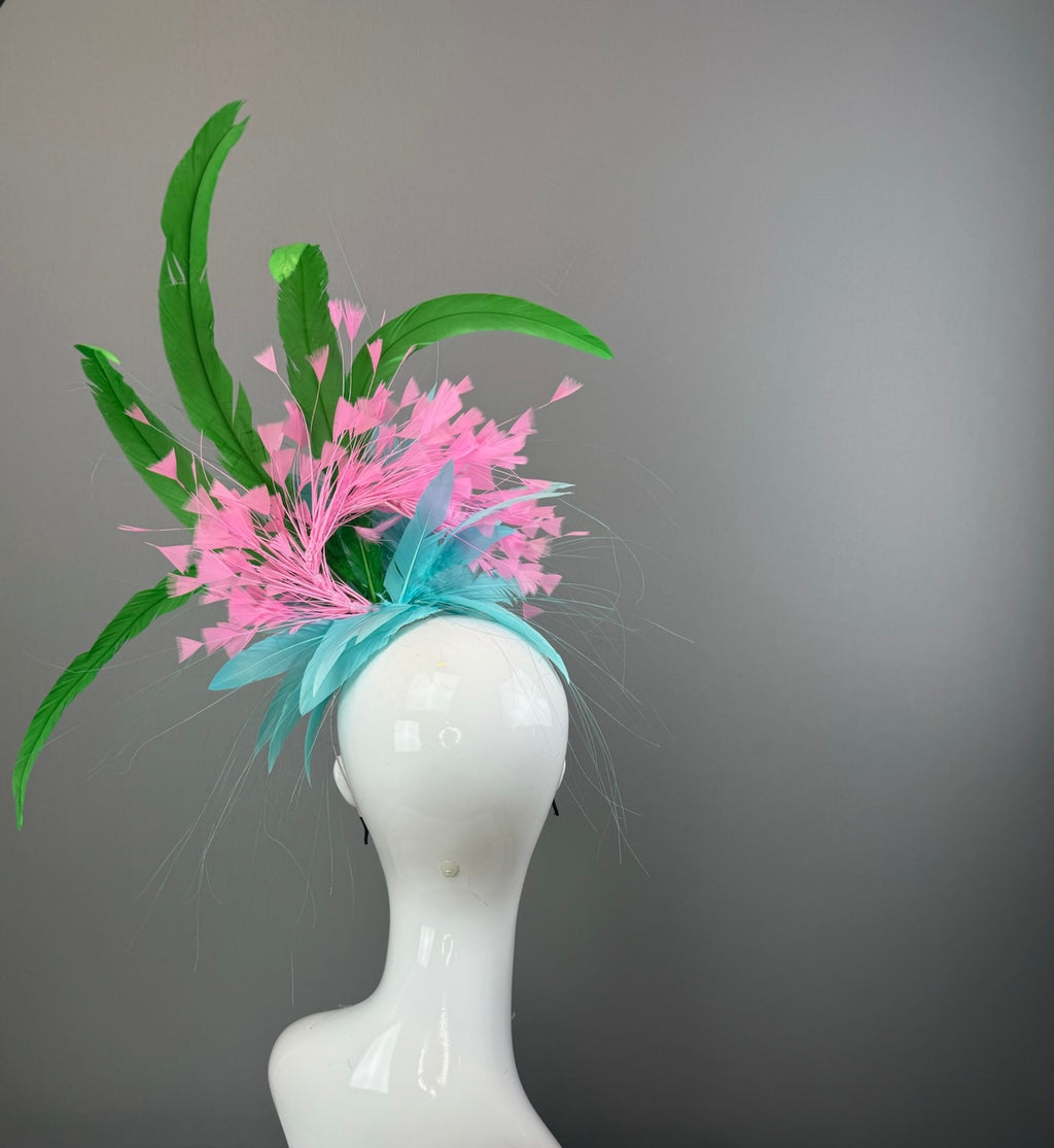 Kentucky Derby Fascinator Hat | Blue, Green, and Pink Headpiece | Derbyologie