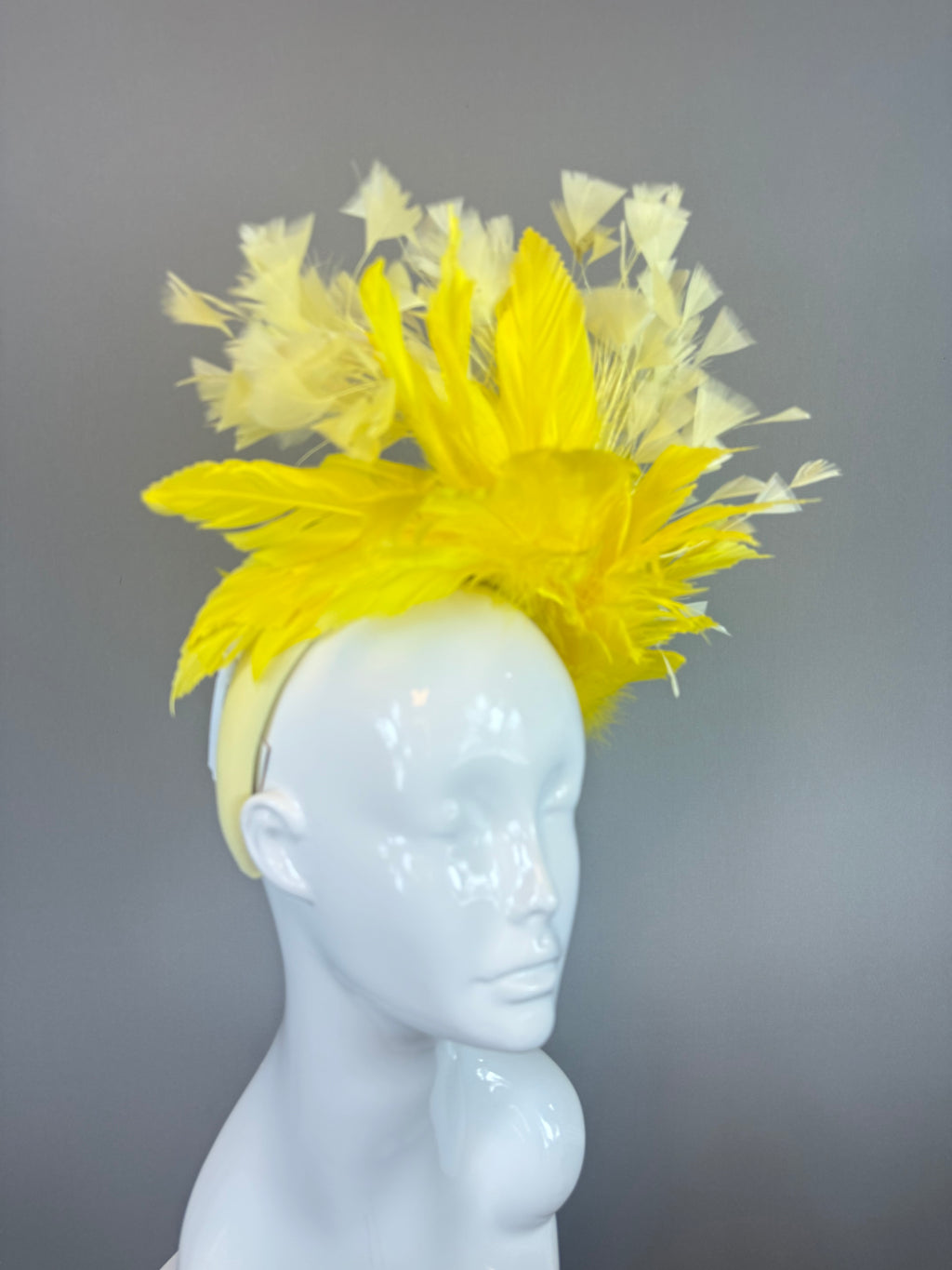 Kentucky Derby Fascinator Hat | Monochromatic Yellow Feather Headpiece | Derbyologie
