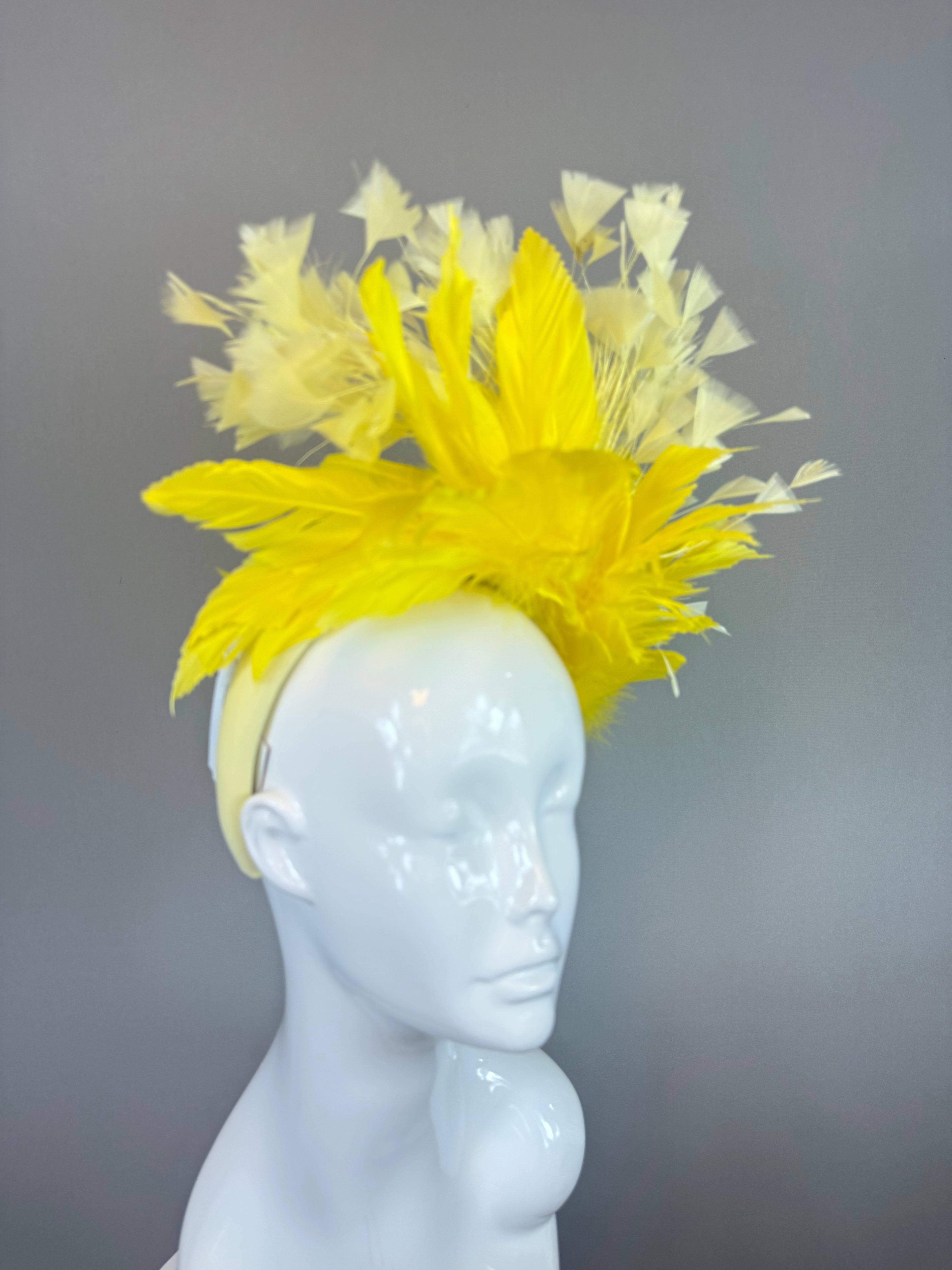 Kentucky Derby Fascinator Hat | Monochromatic Yellow Feather Headpiece | Derbyologie