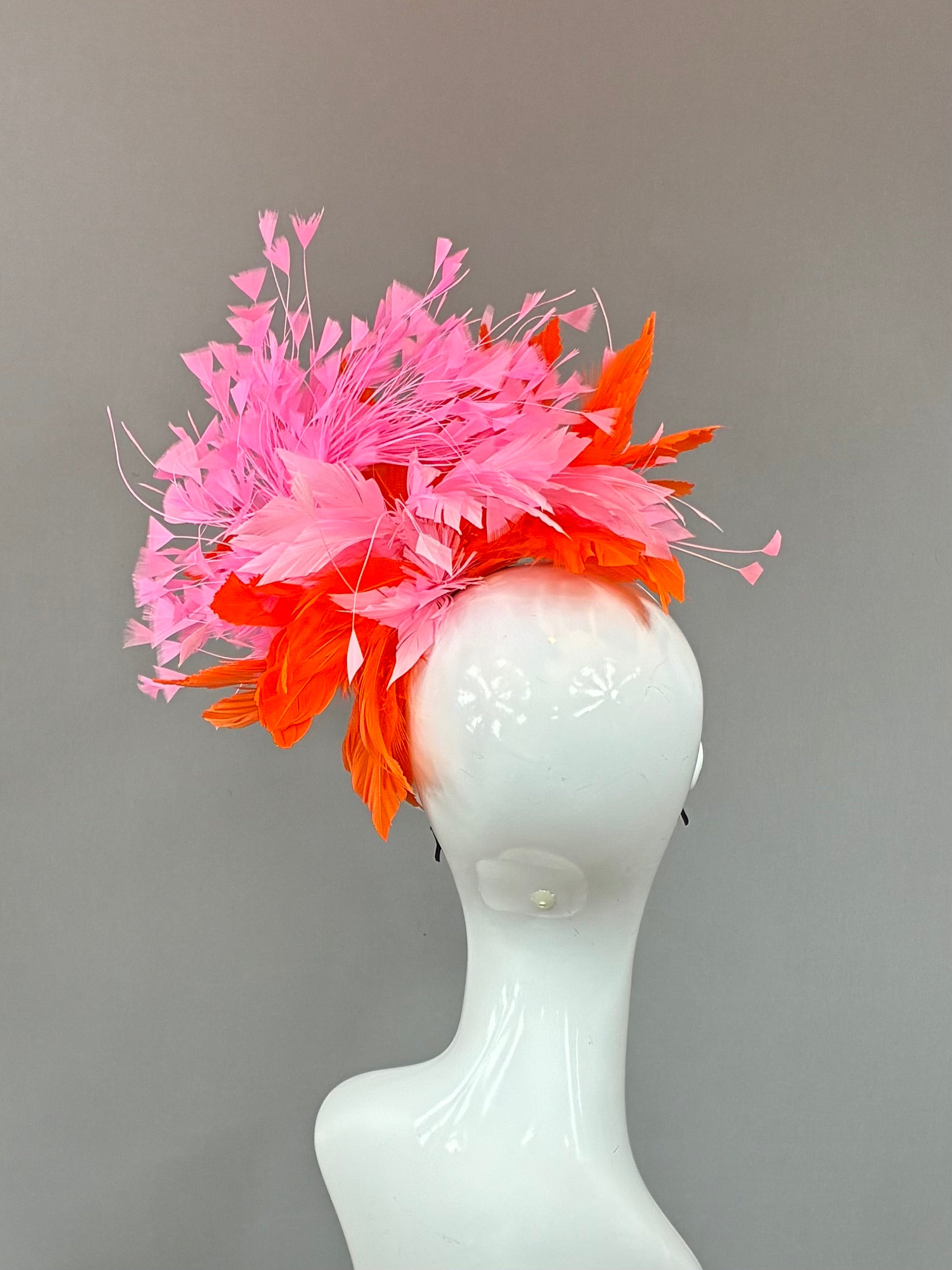 Kentucky Derby Fascinator Hat | pink and orange feathered  Headband Hat | Derbyologie