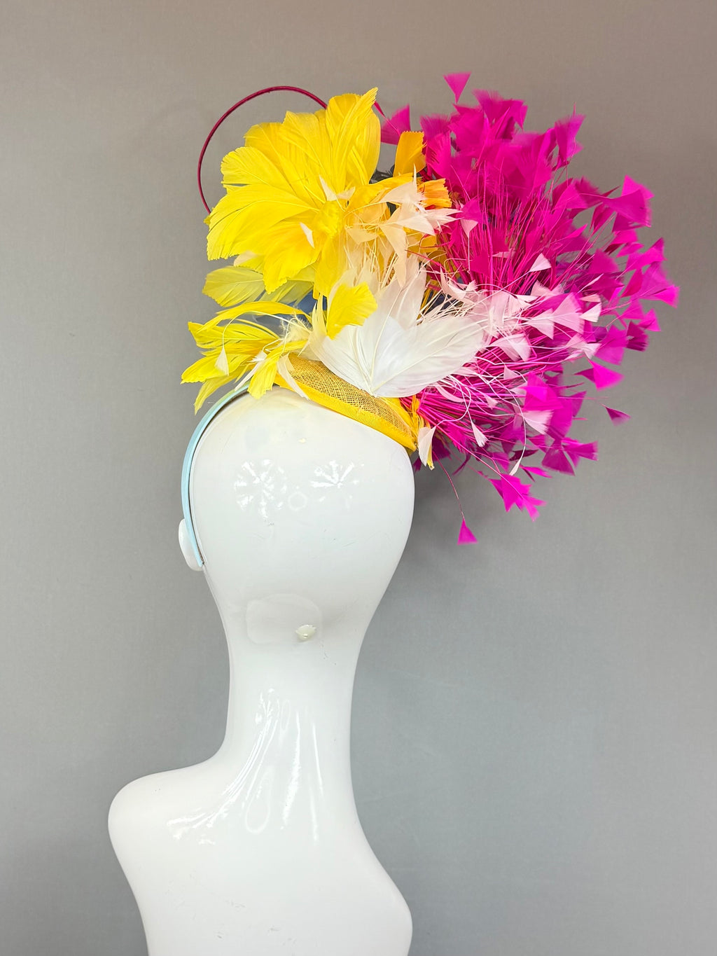 Kentucky Derby Fascinator Hat | Pink, Blue, Yellow Feather Headpiece| Derbyologie