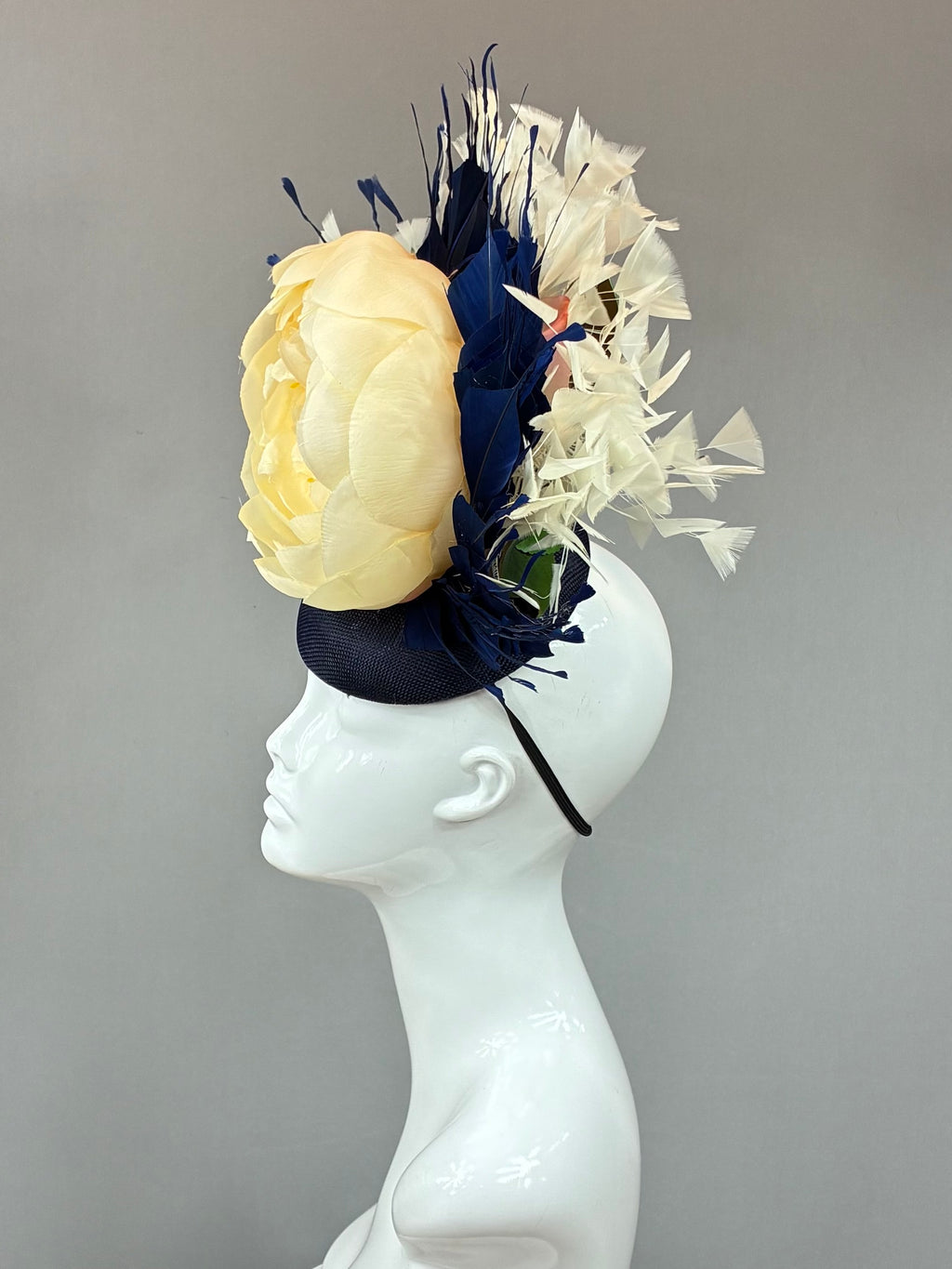 Kentucky Derby Fascinator Hat | Beige and Navy Blue Headband Hat | Derbyologie