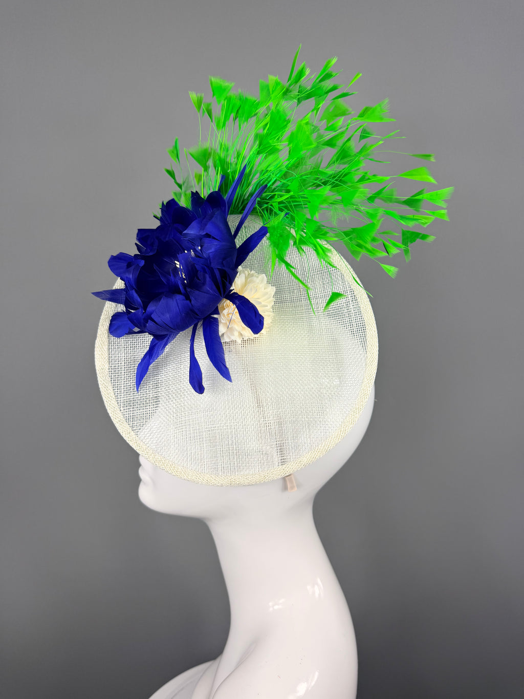 Kentucky Derby Fascinator Hat | Green & Blue Feather Headpiece | Derbyologie