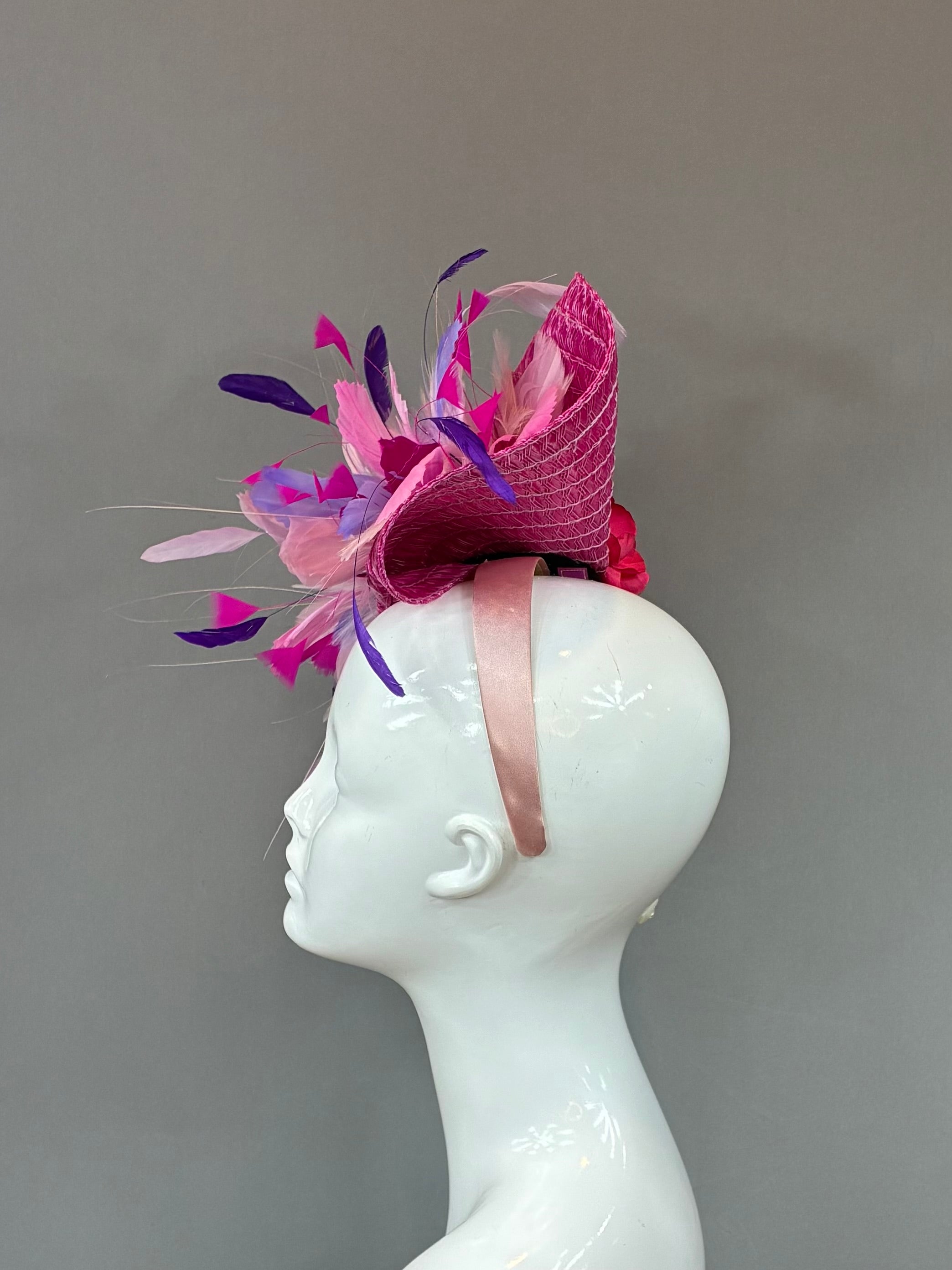 Kentucky Derby Fascinator Hat |pink and purple feather Headband Hat | Derbyologie