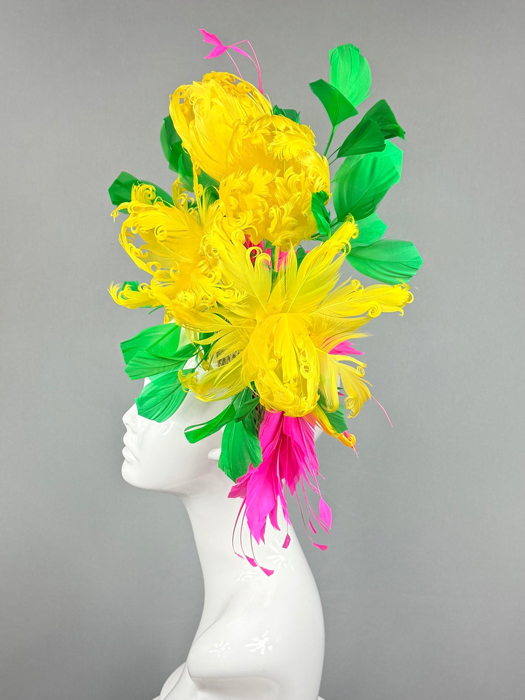Kentucky Derby Fascinator Hat | Yellow Pink & Green Feather Fascinator Hat | Derbyologie
