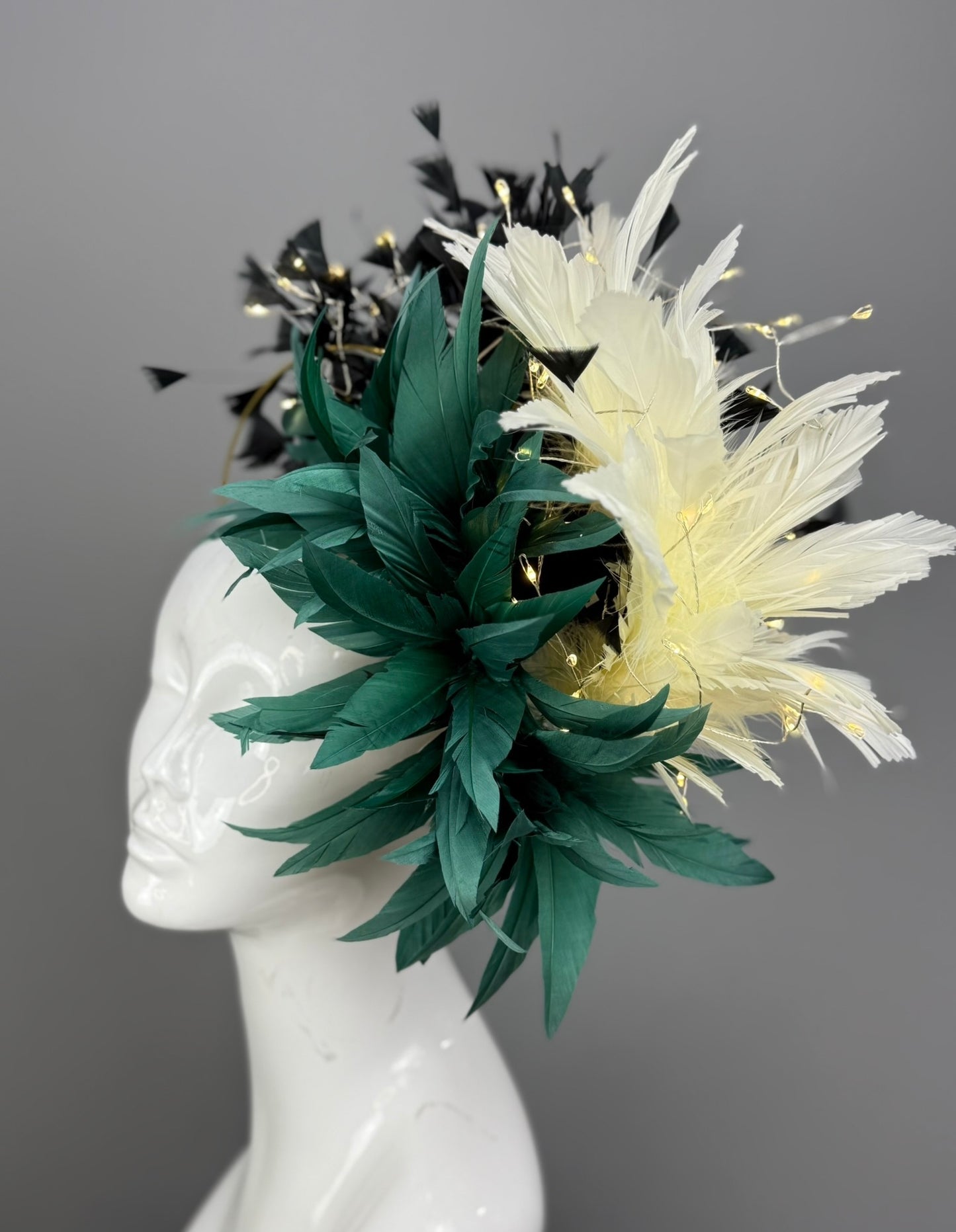 Green, White and Black Kentucky Derby fascinator, Derby Hat Alternative (PLATINUM LINE)