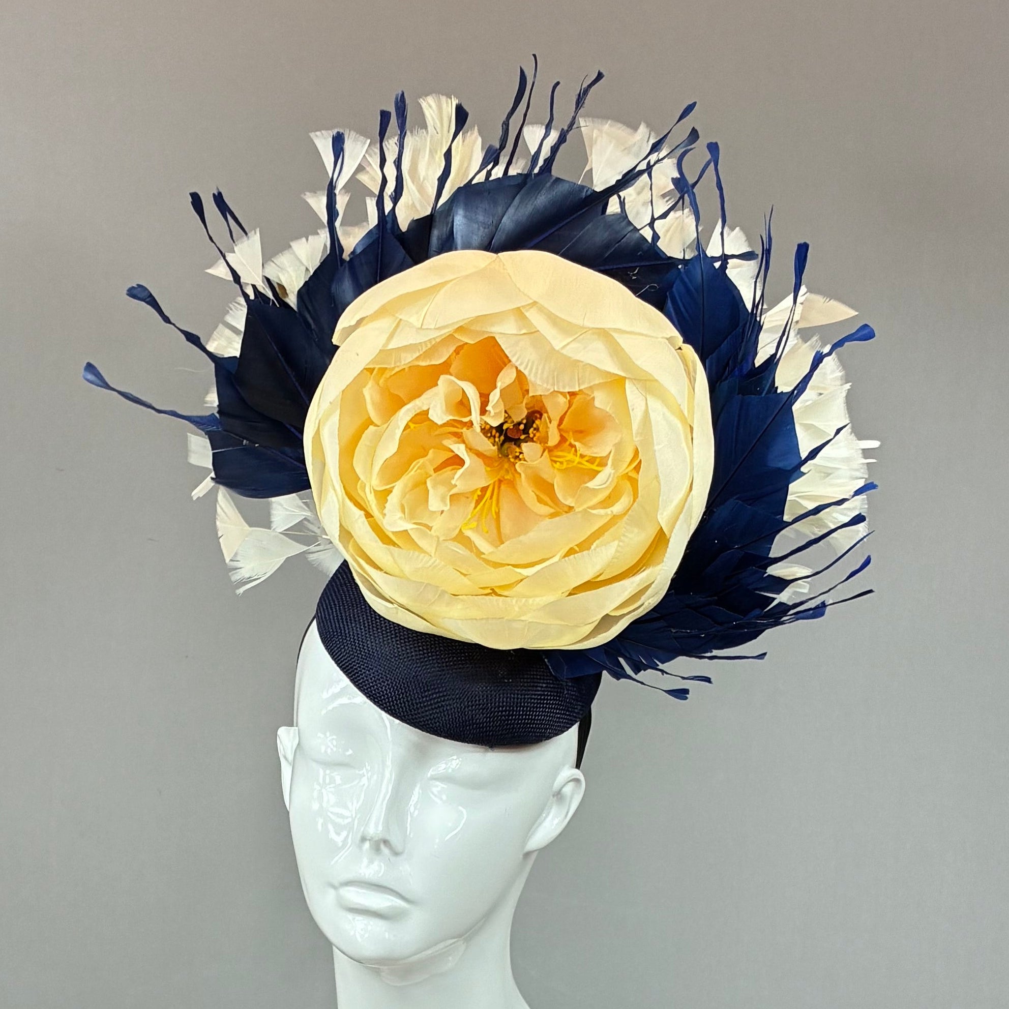 Kentucky Derby Fascinator Hat | Beige and Navy Blue Headband Hat | Derbyologie