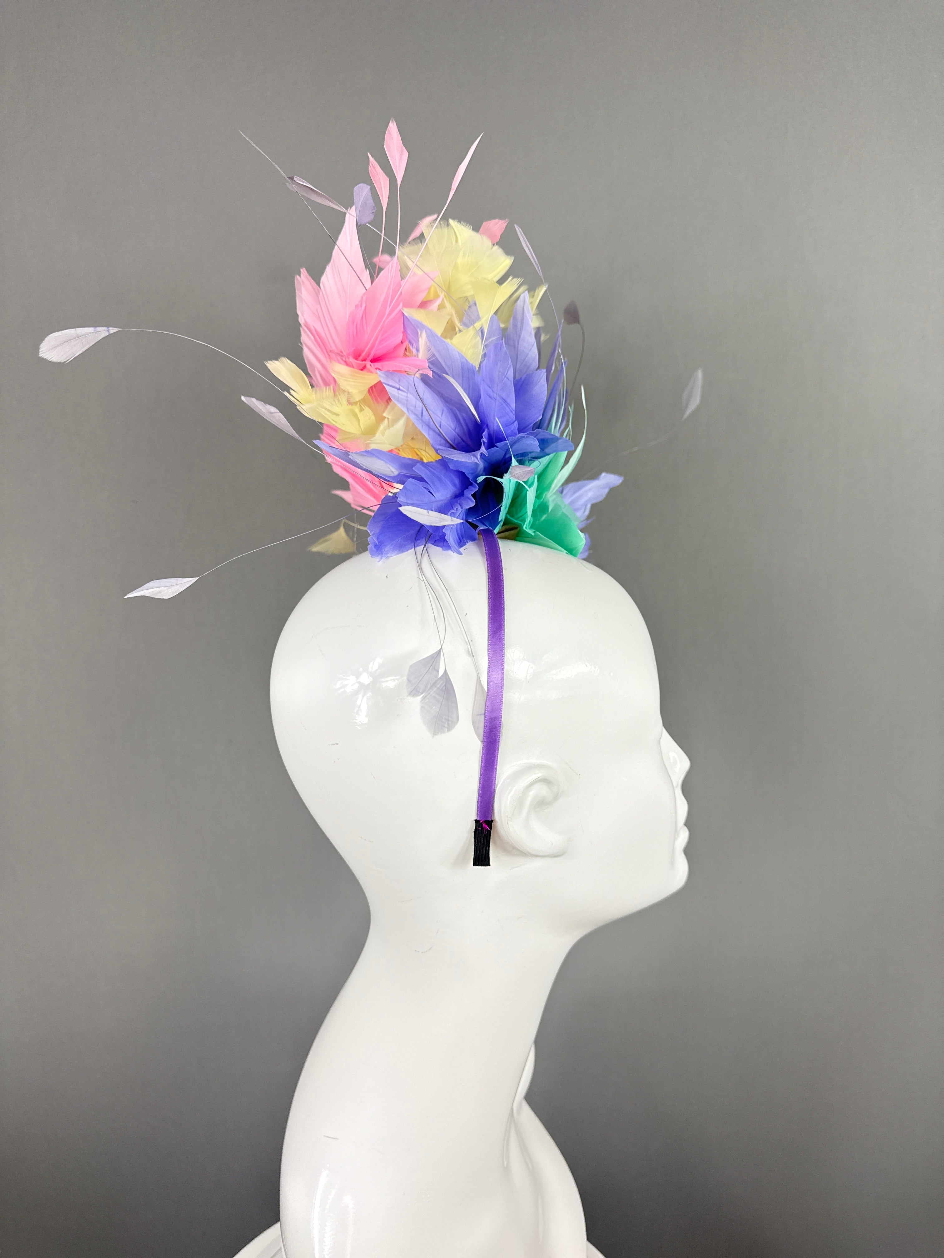 Kentucky Derby Fascinator Hat |Yellow, Pink, Purple and Turquoise Headpiece | Derbyologie