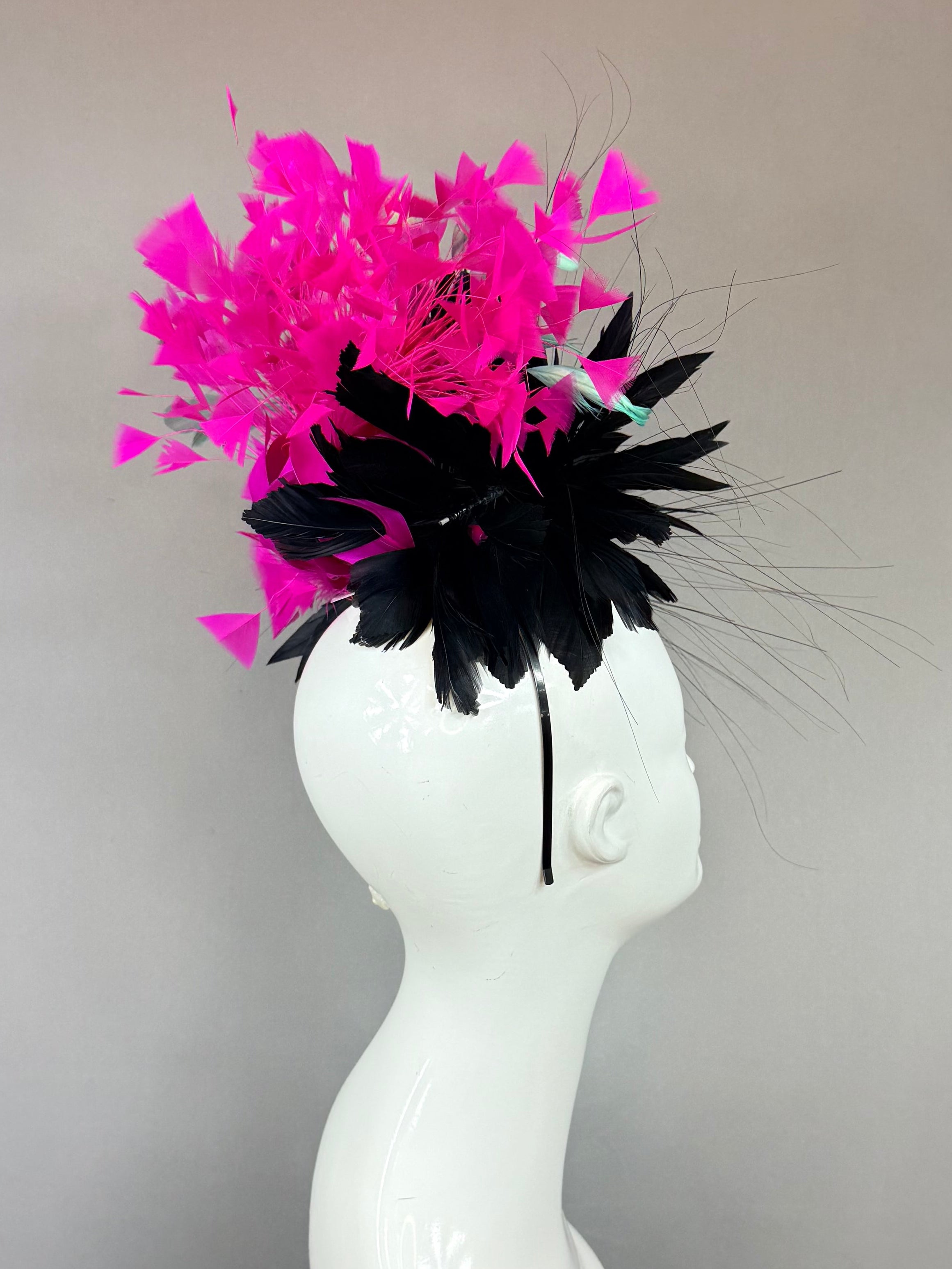 Black, Hot pink and Turquoise Kentucky Derby Fascinator (GOLD LINE)