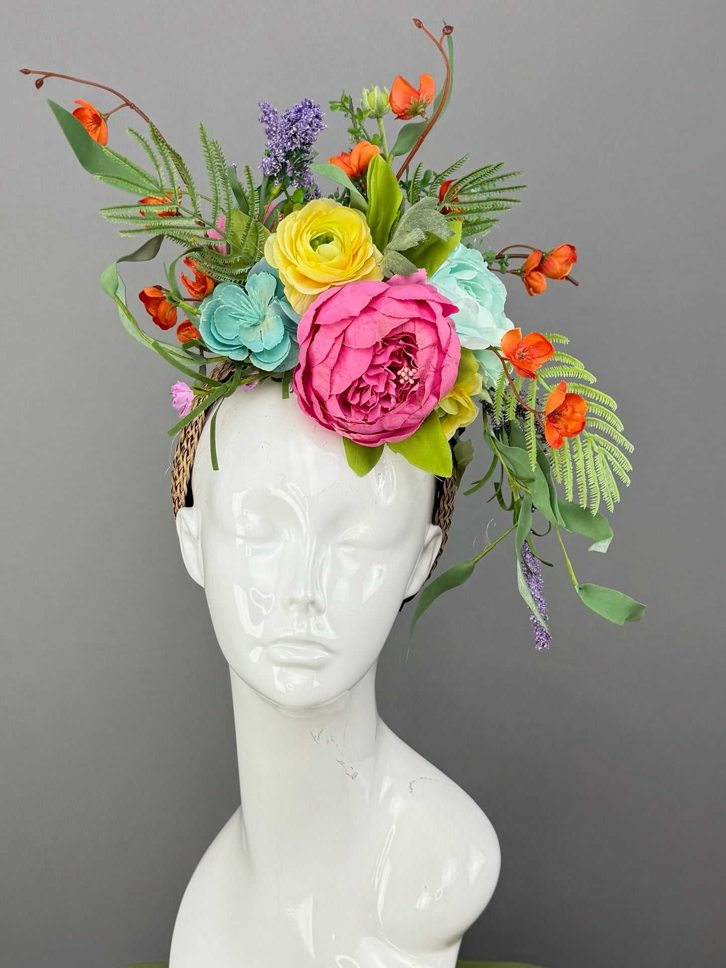 Pink, Yellow and Green Kentucky Derby fascinator, Derby Hat Alternative (GOLD LINE)