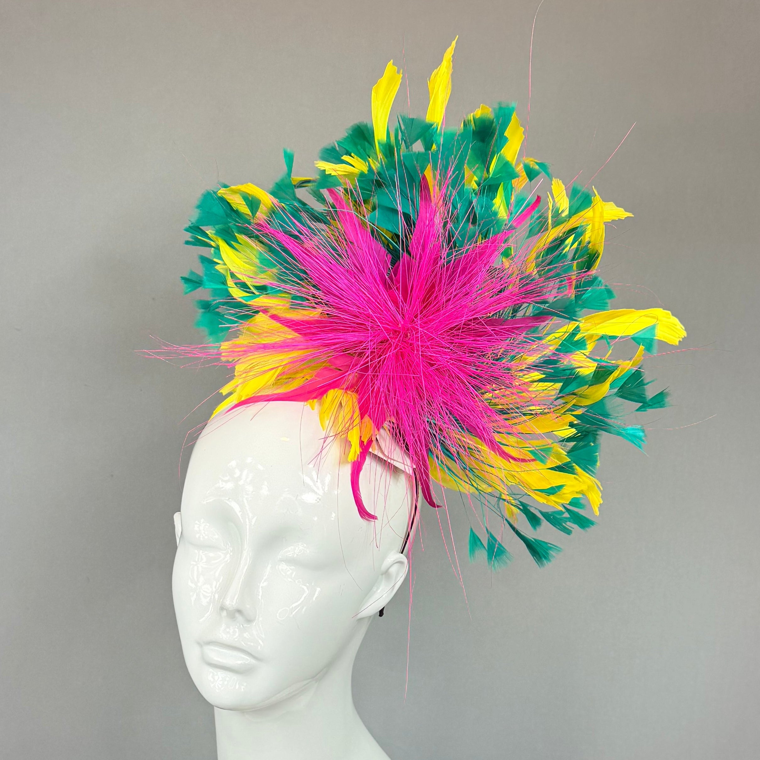 Pink, green and yellow Derby Fascinator, Kentucky Derby Hat Alternative, Kentucky derby hat (GOLD LINE)