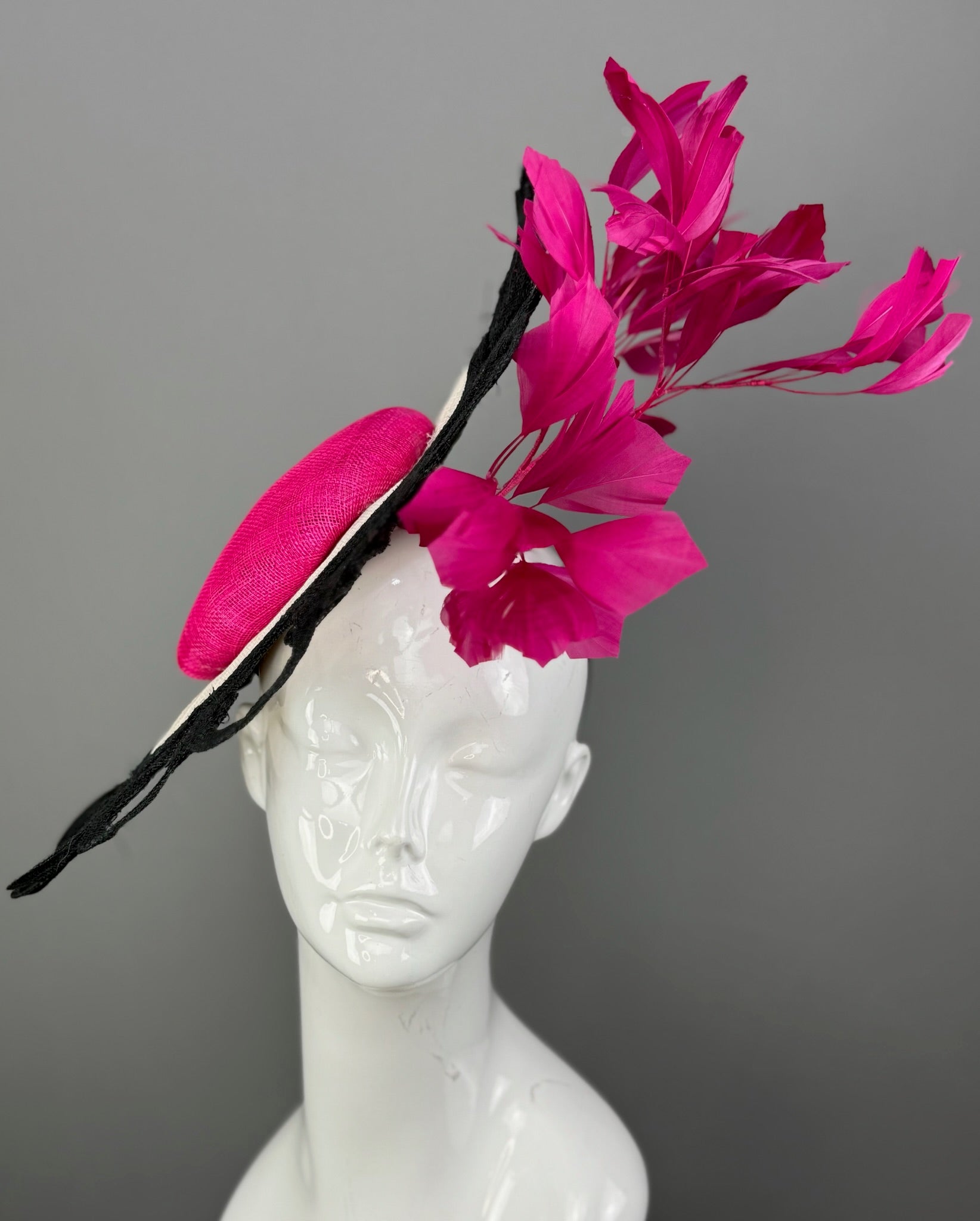 Hot Pink and Black Kentucky Derby fascinator, Derby Hat Alternative (GOLD LINE)