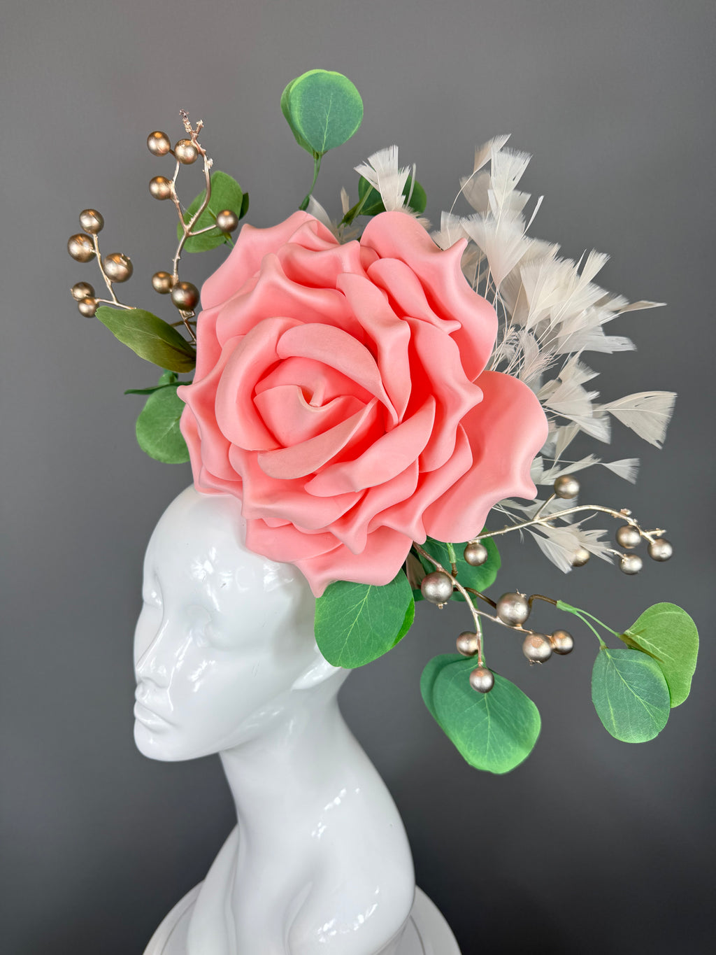 Kentucky Derby Fascinator Hat | Peachy Pink & Green Flower Headpiece | Derbyologie
