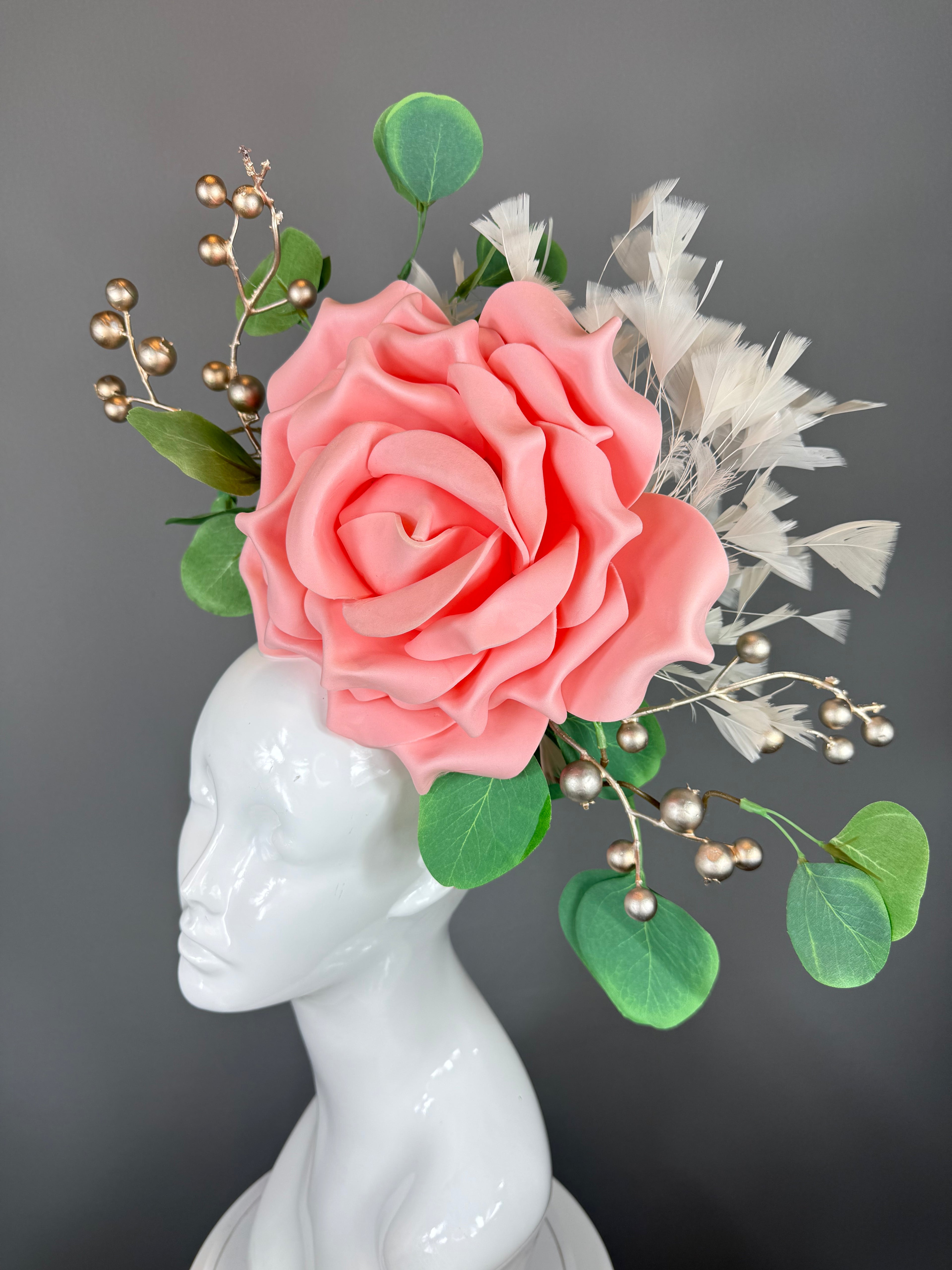 Kentucky Derby Fascinator Hat | Peachy Pink & Green Flower Headpiece | Derbyologie