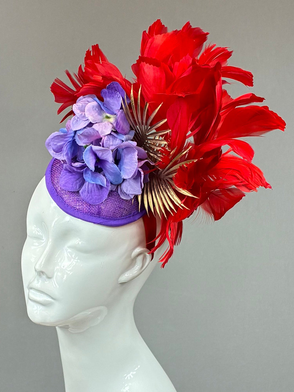 Kentucky Derby Fascinator Hat | Red, Gold, and Purple Headpiece | Derbyologie
