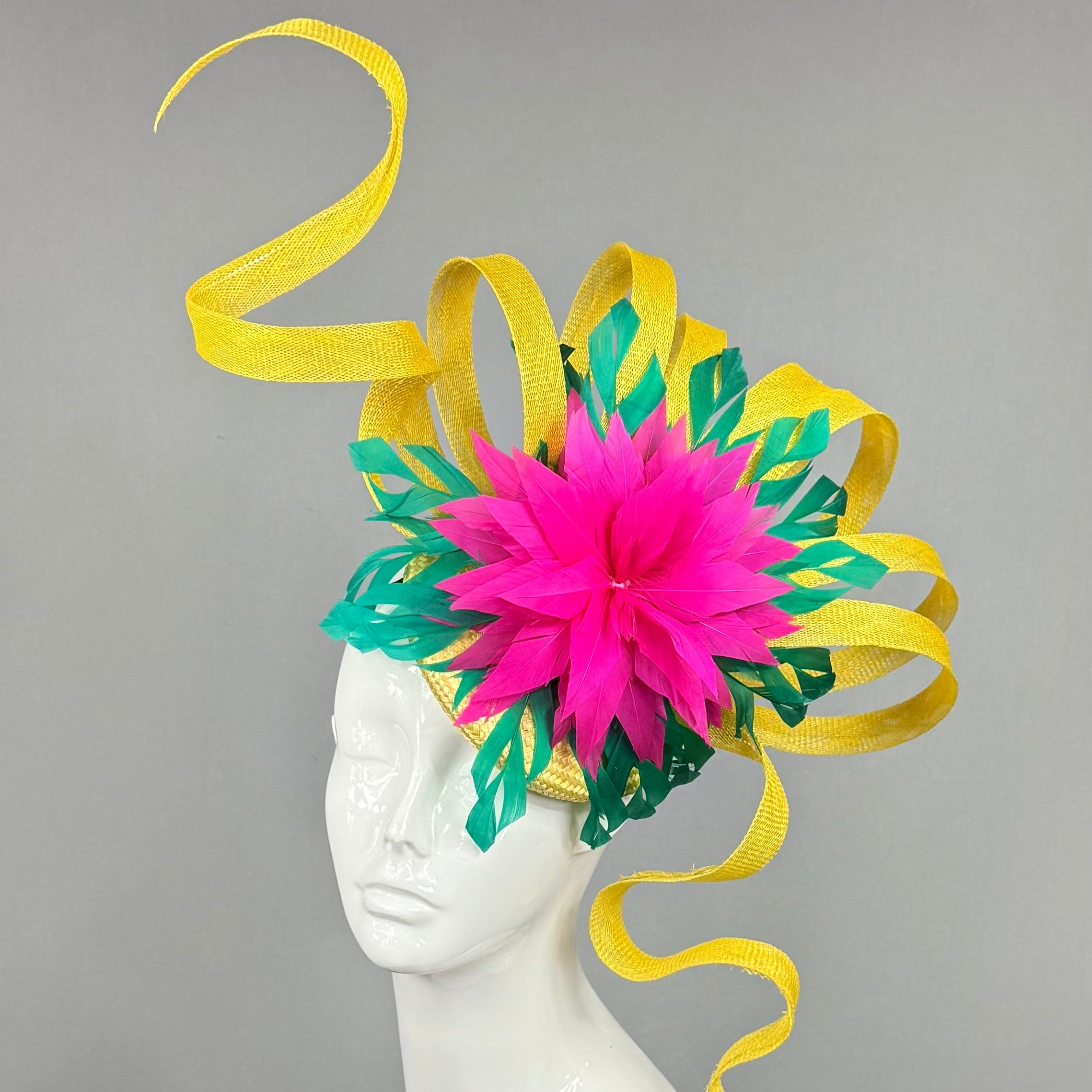 Kentucky Derby Fascinator Hat | Fuchsia, green, and yellow  Headband Hat | Derbyologie