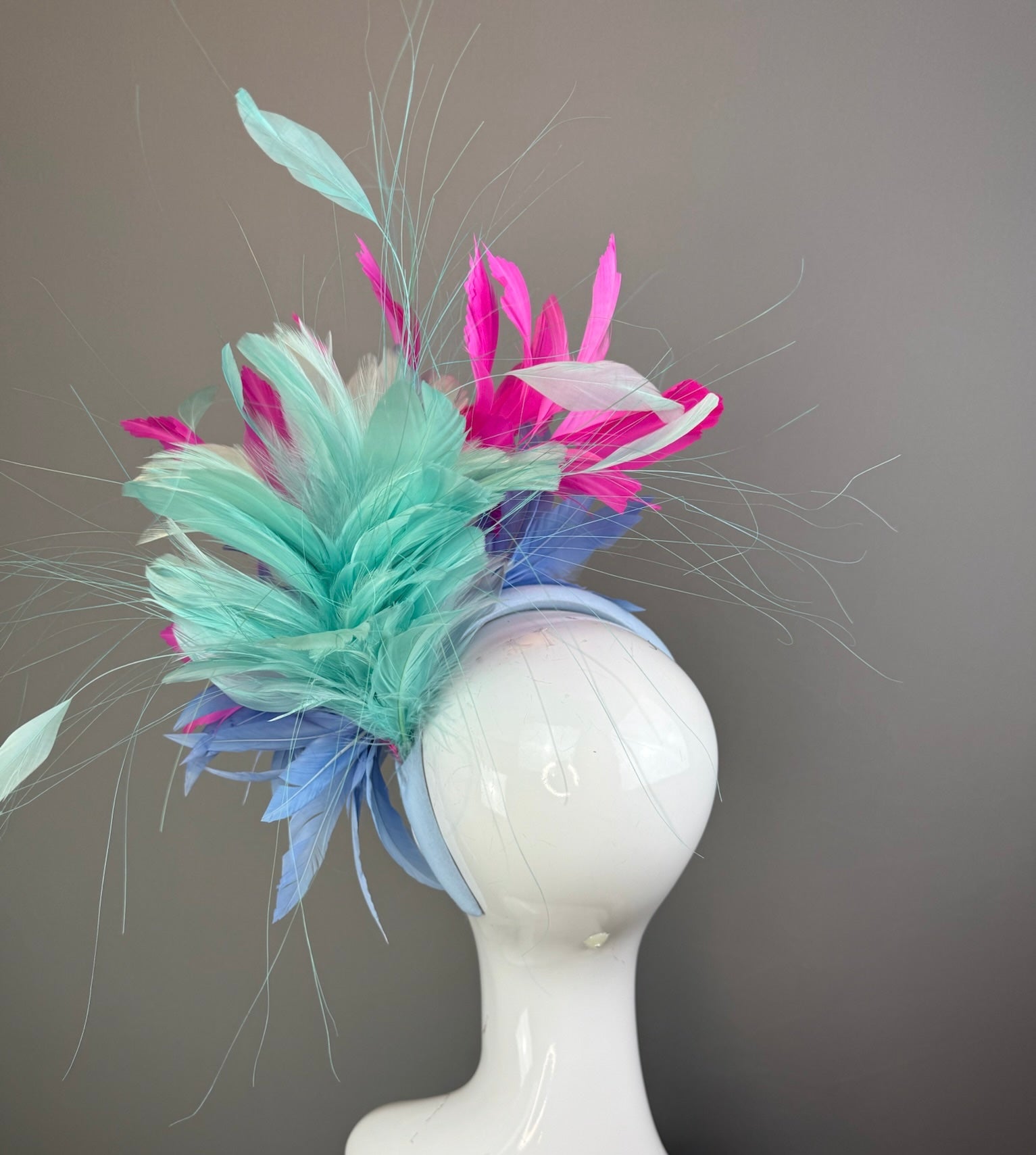 Blue, Pink and Mint Kentucky Derby fascinator, Derby Hat Alternative (GOLD LINE)