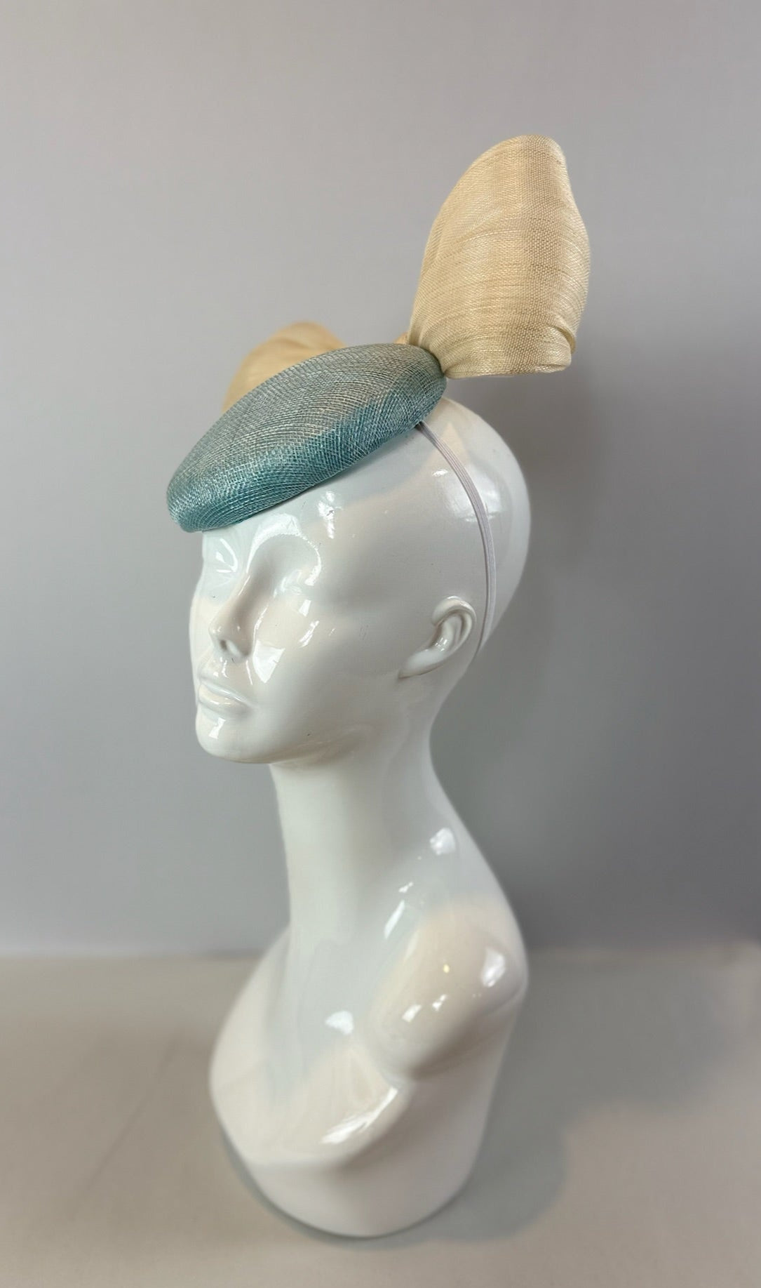 Cream and Light Blue Kentucky Derby fascinator, Derby Hat Alternative (GOLD LINE)