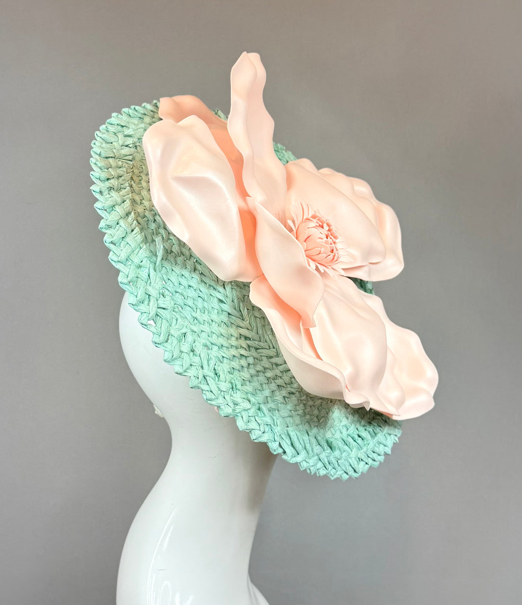 Kentucky Derby Fascinator Hat | Turquoise & Peach Pink Headpiece | Derbyologie