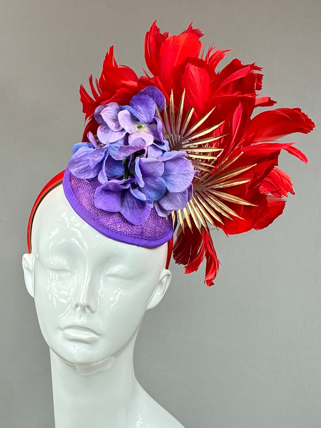 Kentucky Derby Fascinator Hat | Red, Gold, and Purple Headpiece | Derbyologie