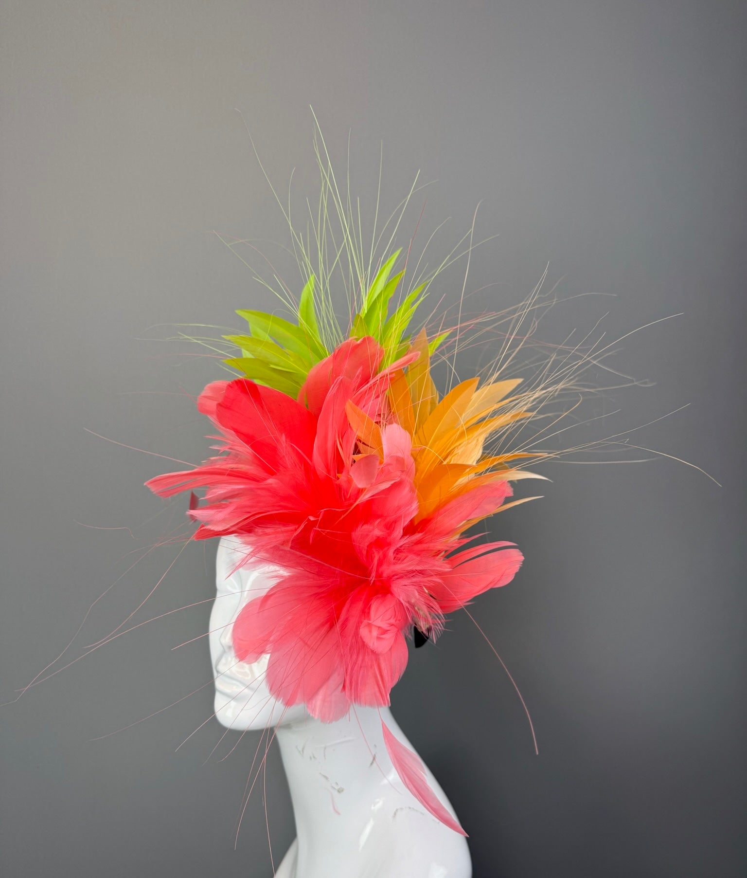 Pink, Orange and Green Kentucky Derby fascinator, Derby Hat Alternative (GOLD LINE)