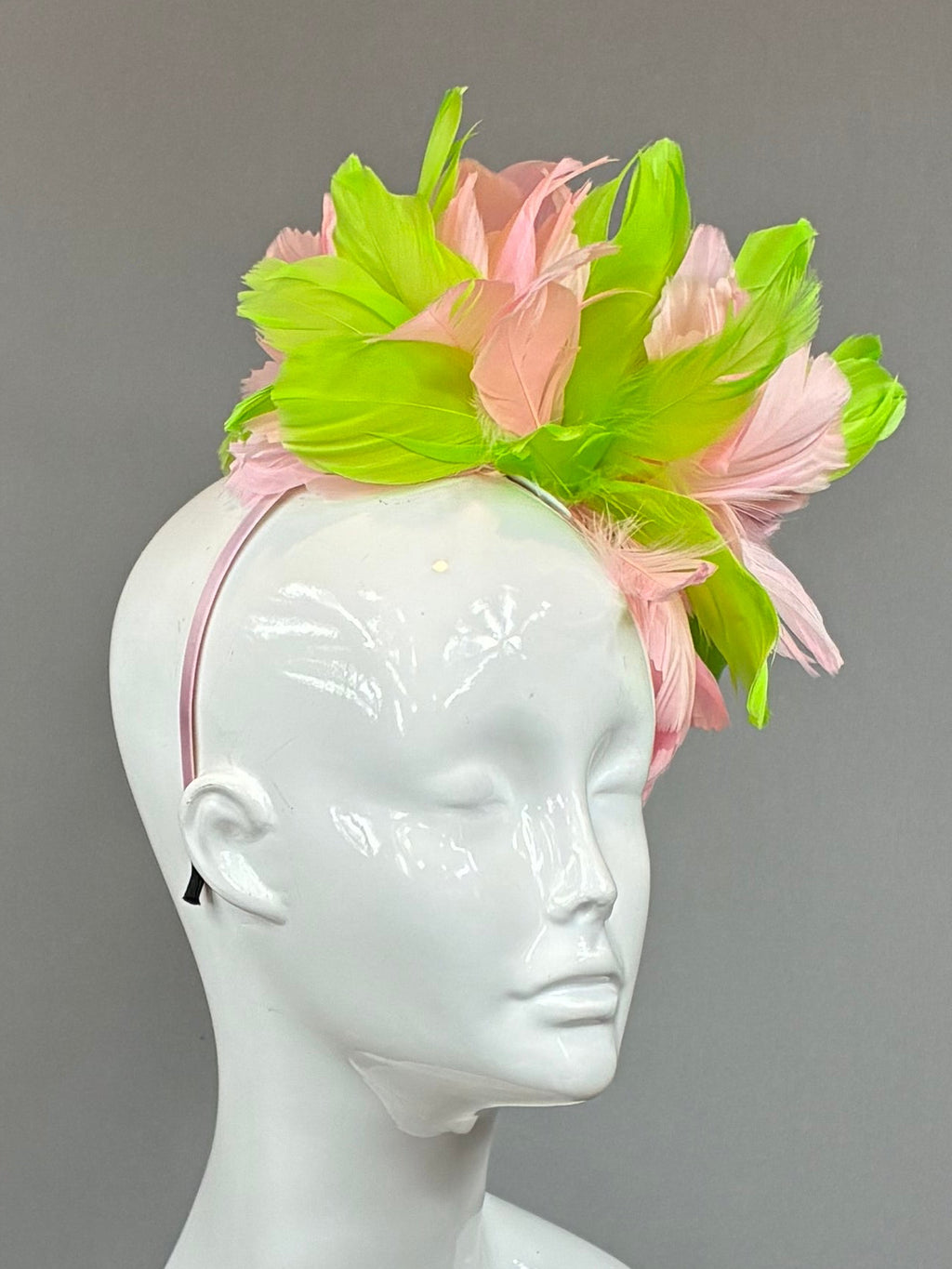 Kentucky Derby Fascinator Hat | Pink & Green feather Headpiece | Derbyologie