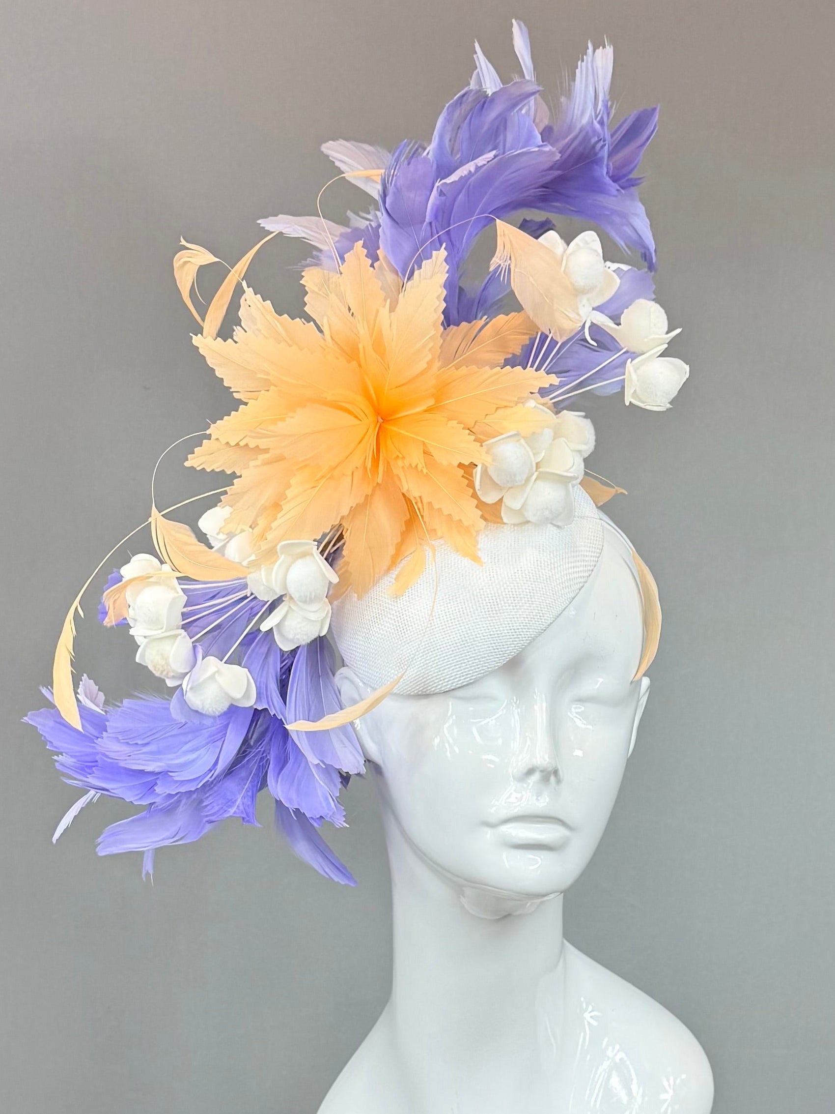 Periwinkle purple blue, peach & white Derby Fascinator, Kentucky Derby Hat Alternative, Kentucky derby hat (GOLD LINE)