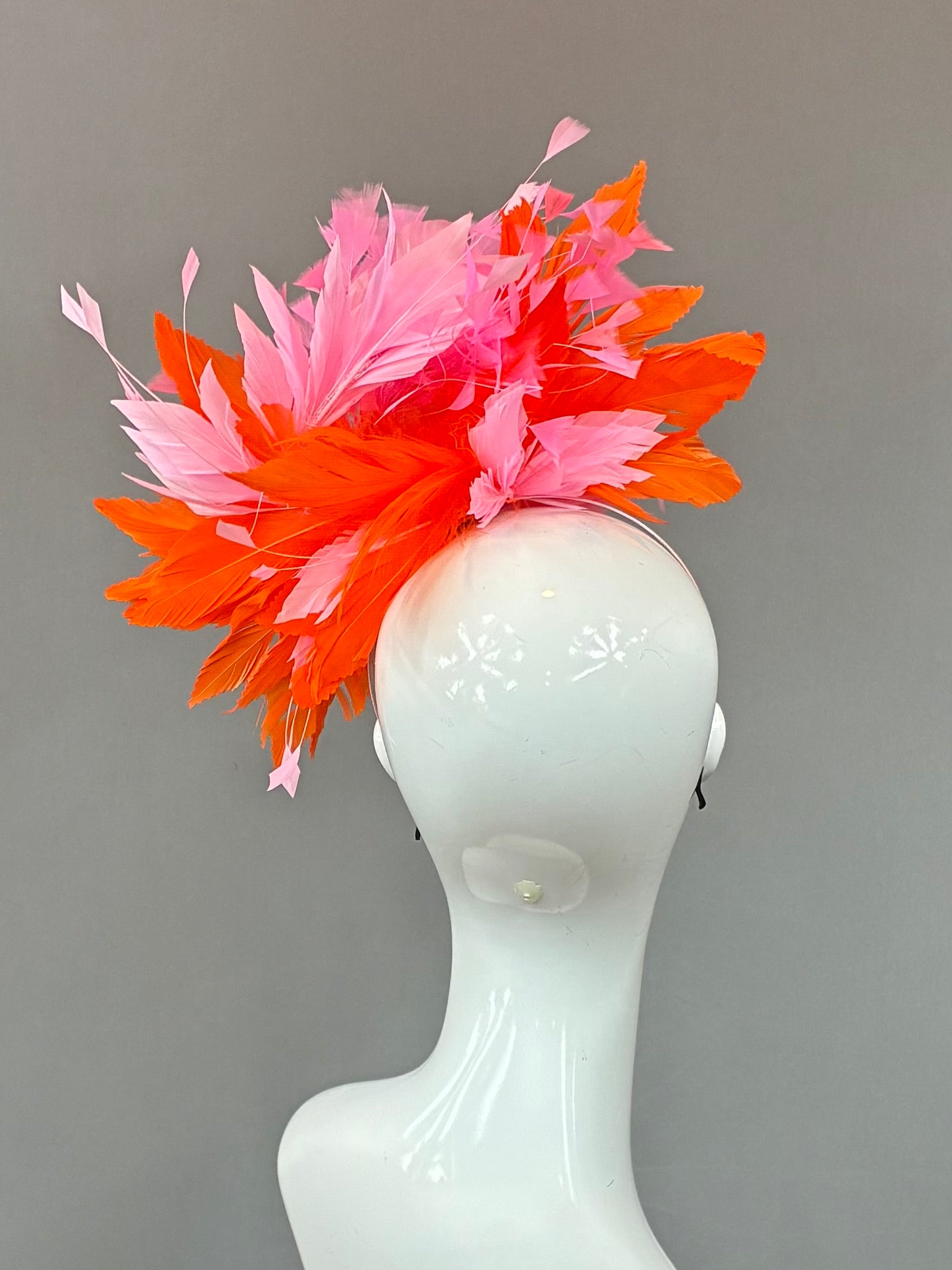 Kentucky Derby Fascinator Hat | Orange and pink feathered Headband Hat | Derbyologie