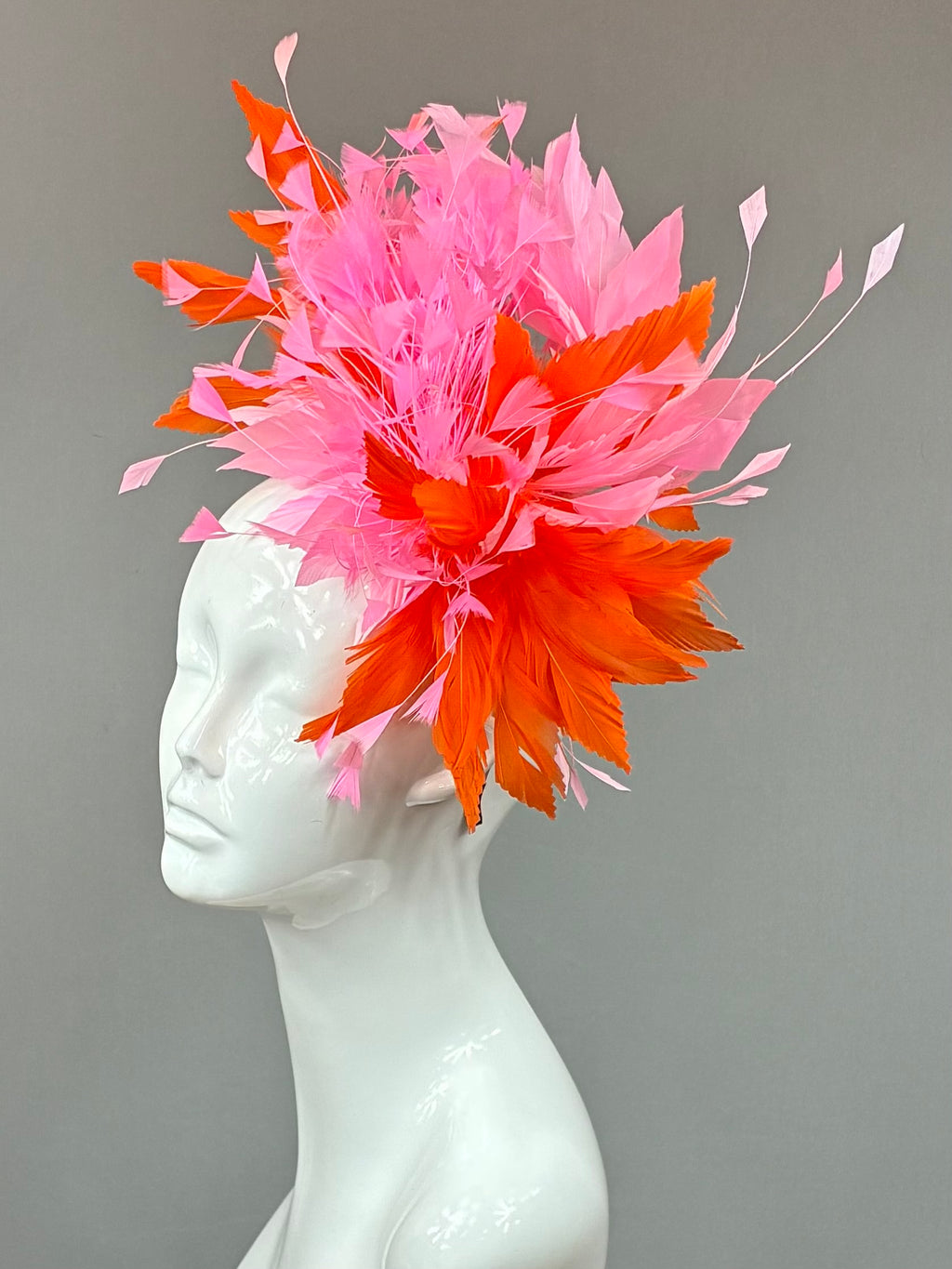 Kentucky Derby Fascinator Hat | Orange and pink feathered Headband Hat | Derbyologie