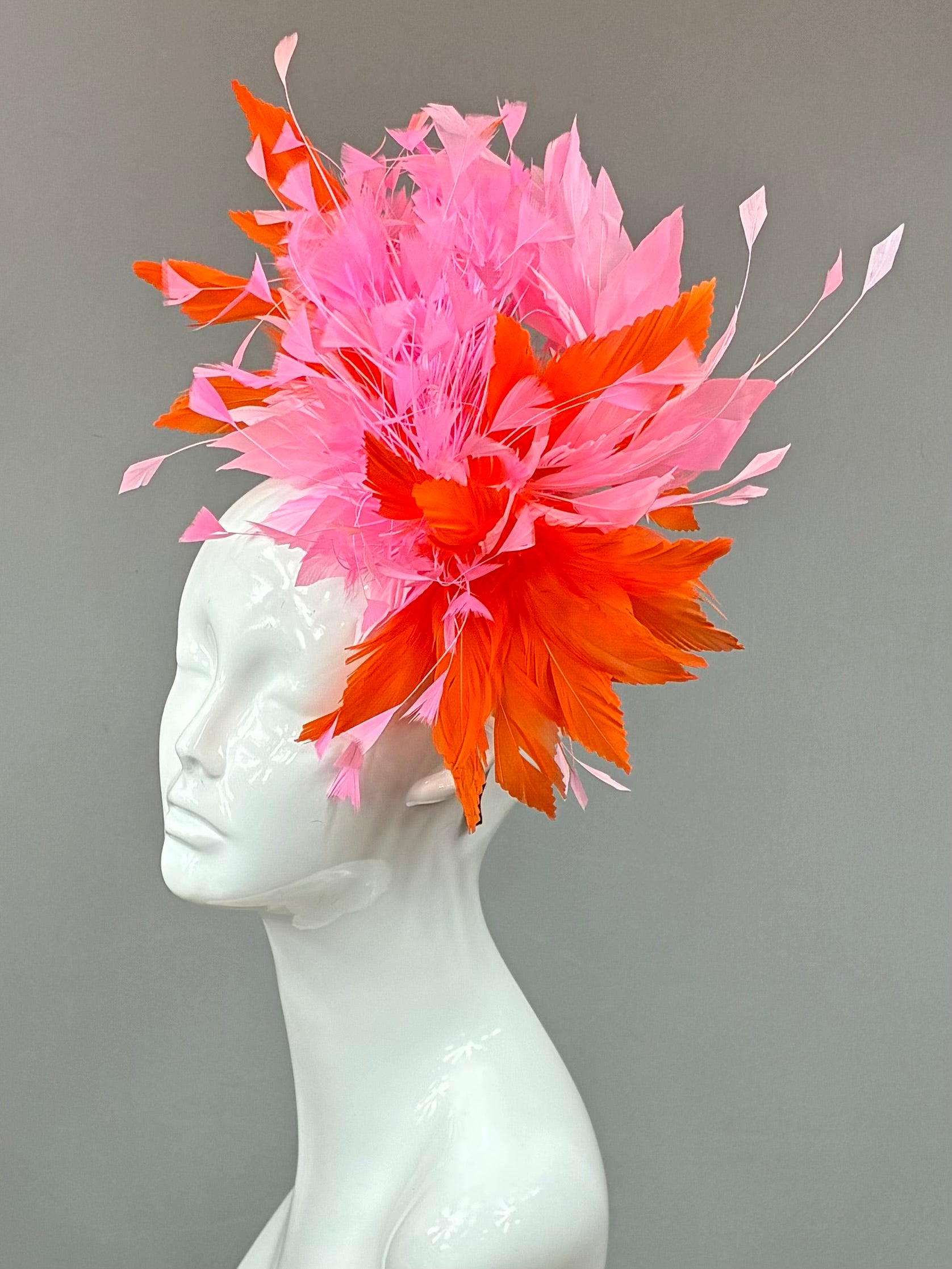 Kentucky Derby Fascinator Hat | Orange and pink feathered Headband Hat | Derbyologie